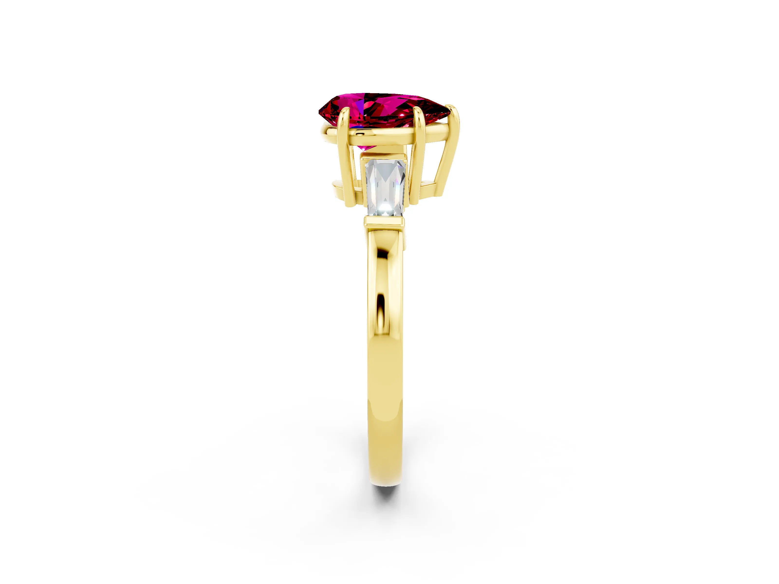 Yellow gold Pear Cut Cut Diamond Ring with Tapered Baguette Side Stones in Four-Prong Setting_2