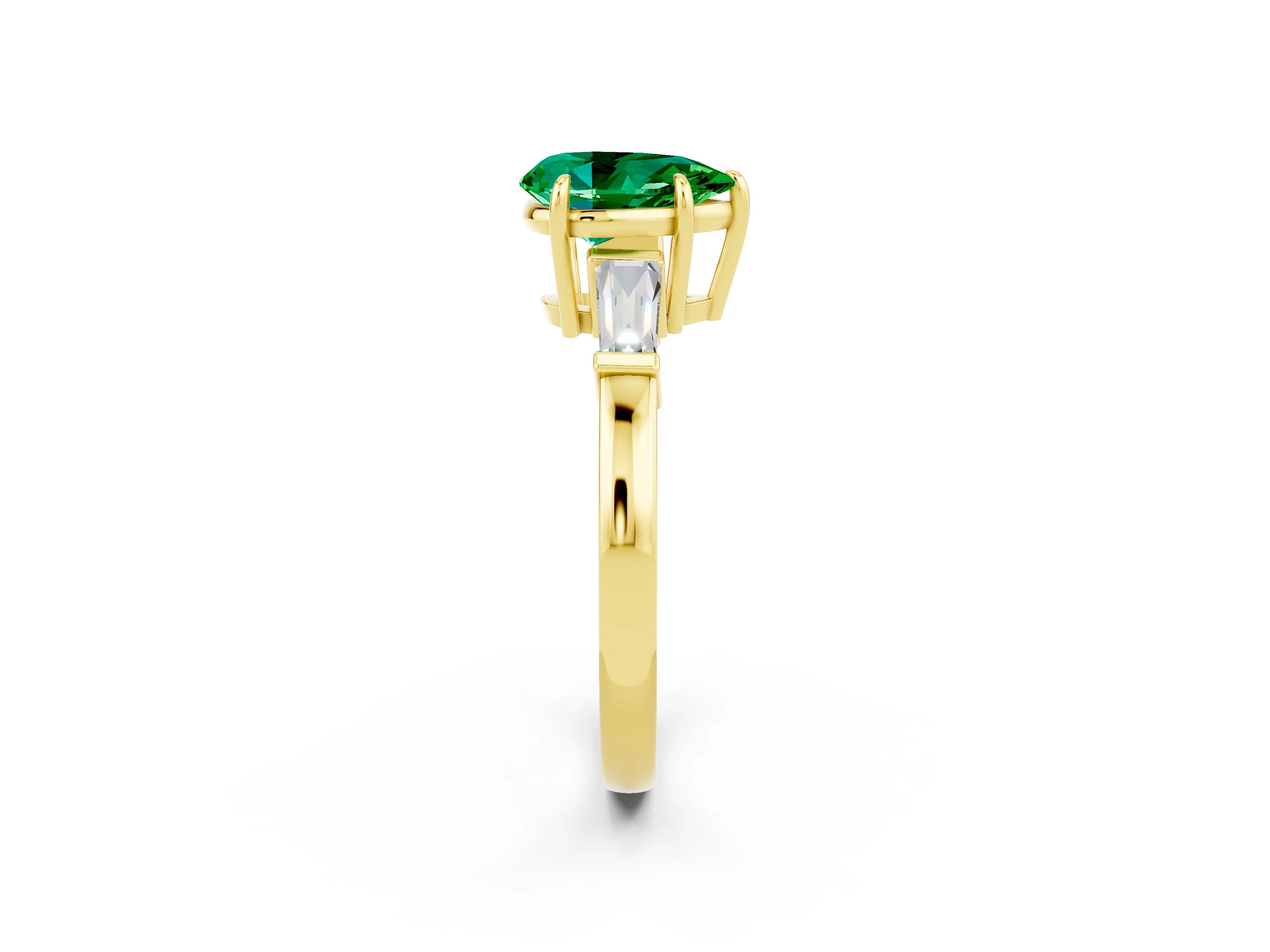 Yellow gold Pear Cut Cut Diamond Ring with Tapered Baguette Side Stones in Four-Prong Setting_2