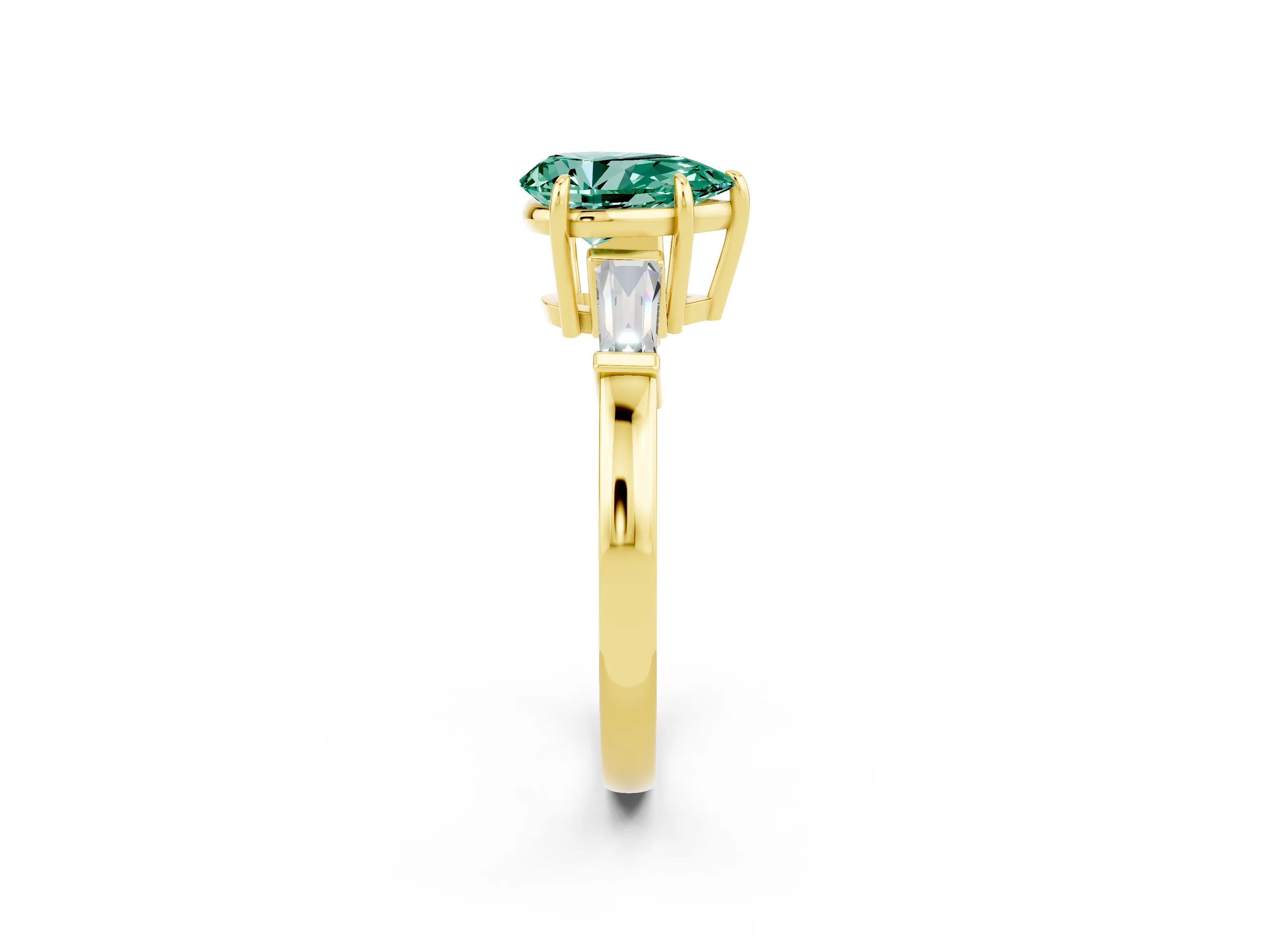Yellow gold Pear Cut Cut Diamond Ring with Tapered Baguette Side Stones in Four-Prong Setting_2