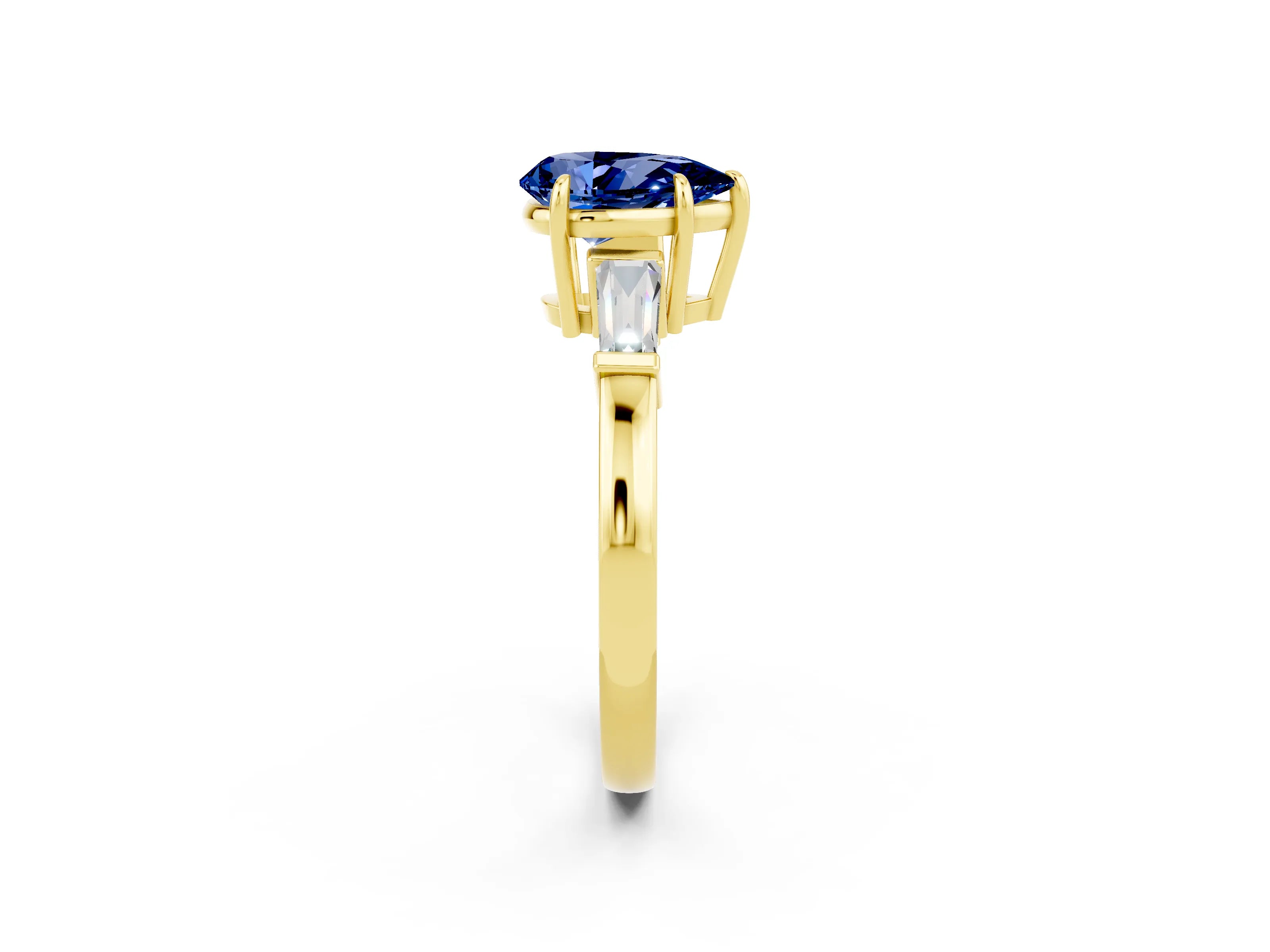 Yellow gold Pear Cut Cut Diamond Ring with Tapered Baguette Side Stones in Four-Prong Setting_2