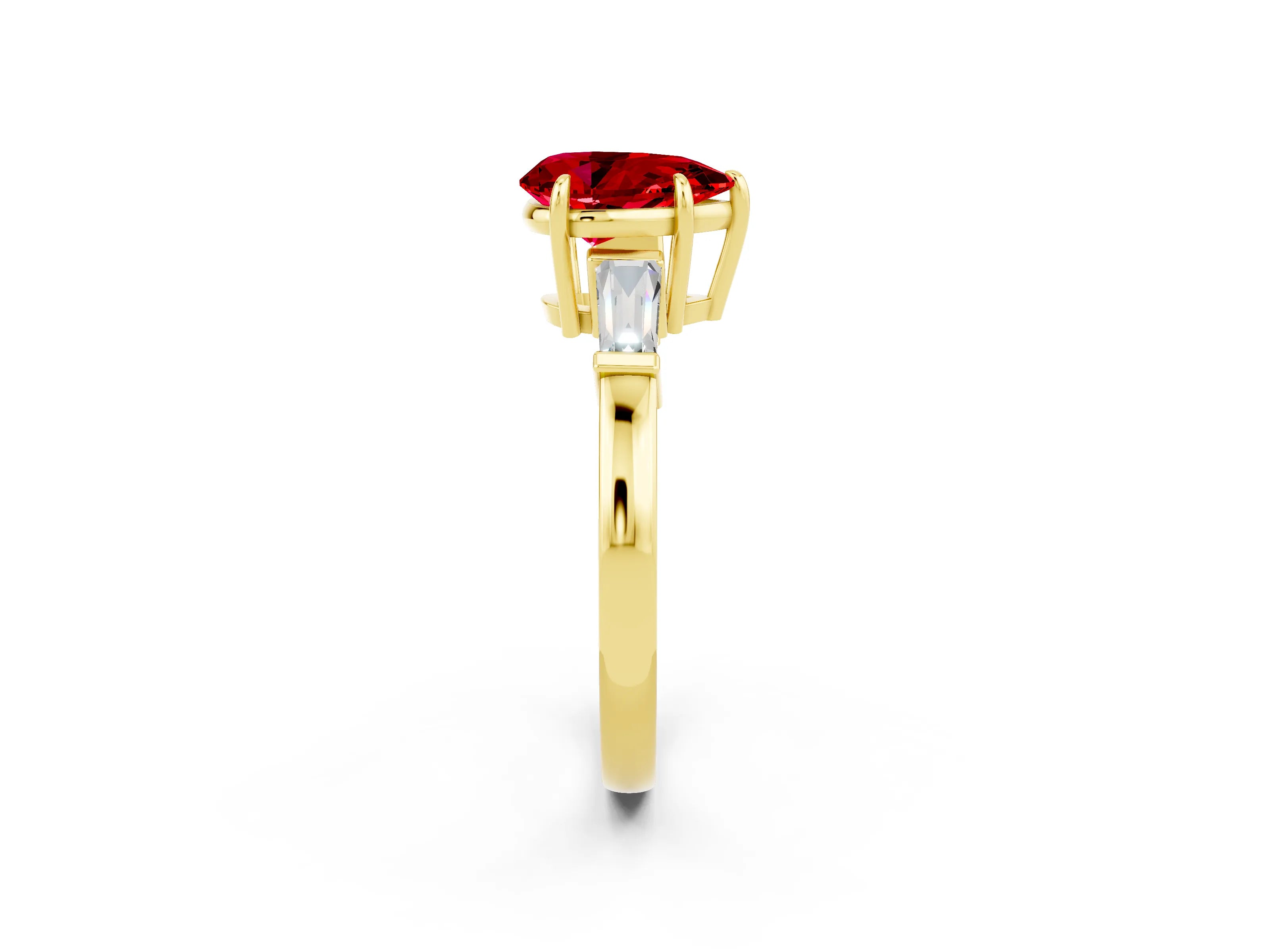 Yellow gold Pear Cut Cut Diamond Ring with Tapered Baguette Side Stones in Four-Prong Setting_2