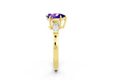 Yellow gold Pear Cut Cut Diamond Ring with Tapered Baguette Side Stones in Four-Prong Setting_2