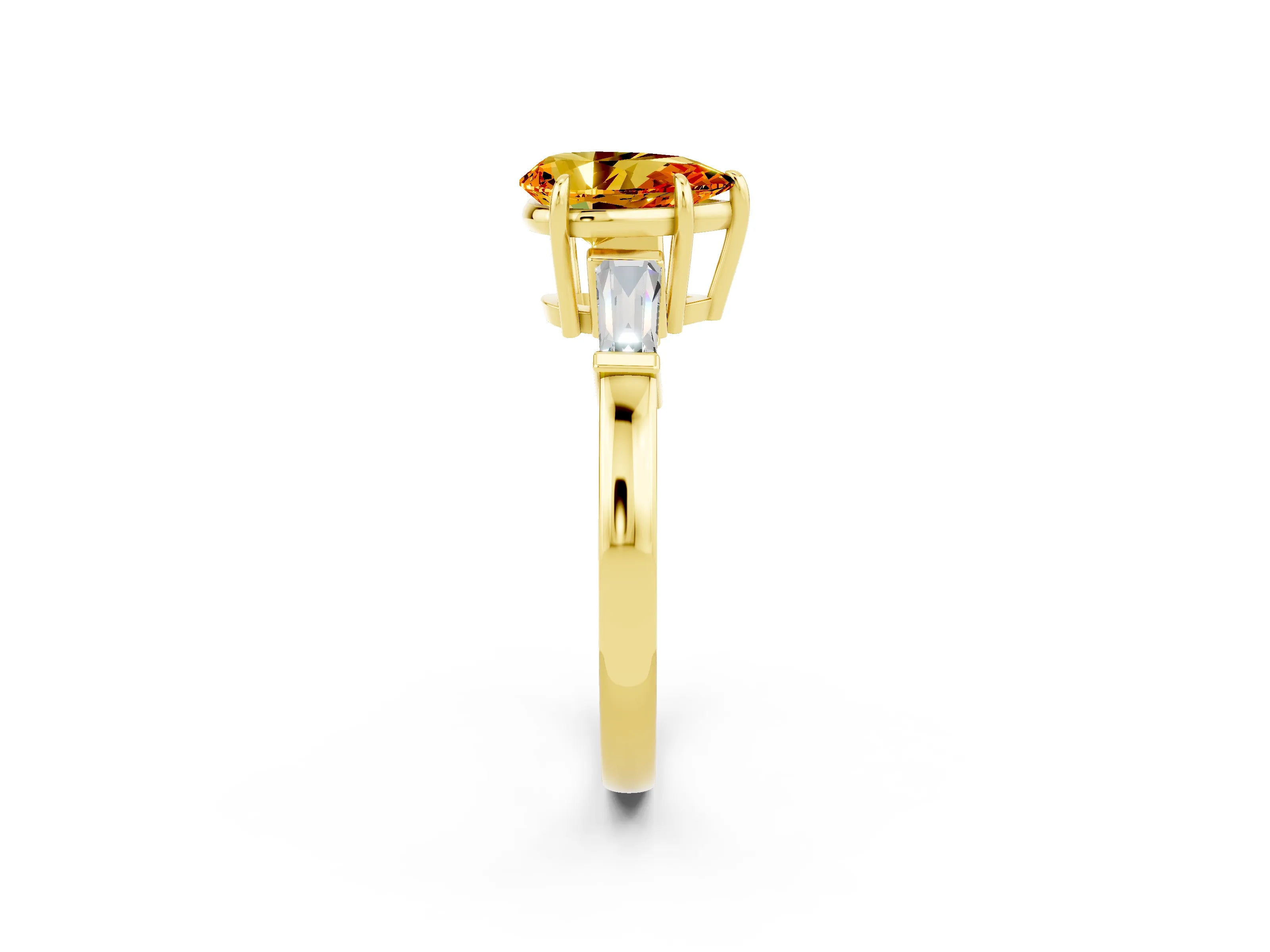 Yellow gold Pear Cut Cut Diamond Ring with Tapered Baguette Side Stones in Four-Prong Setting_2