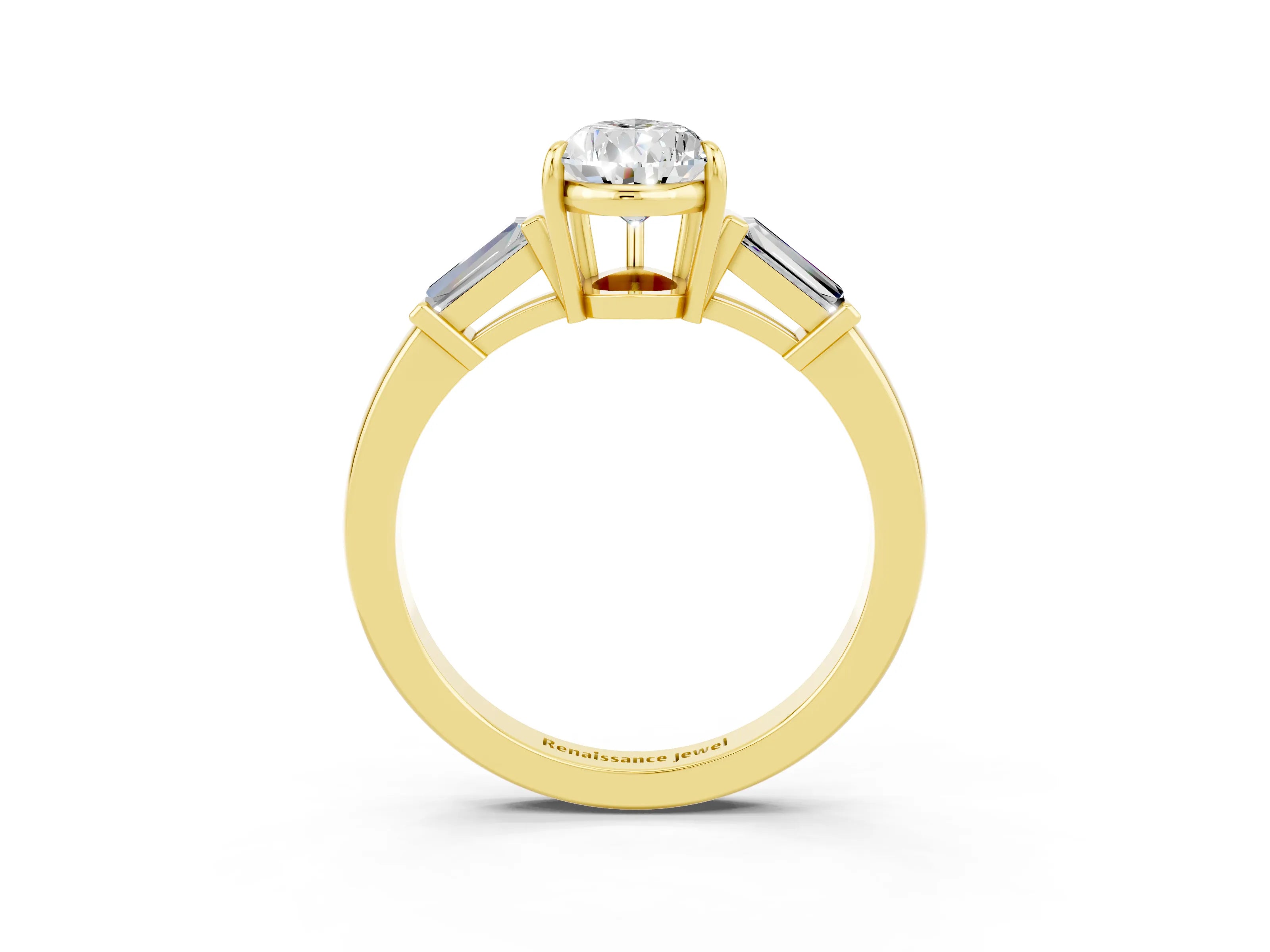 Yellow gold Pear Cut Cut Diamond Ring with Tapered Baguette Side Stones in Four-Prong Setting_3