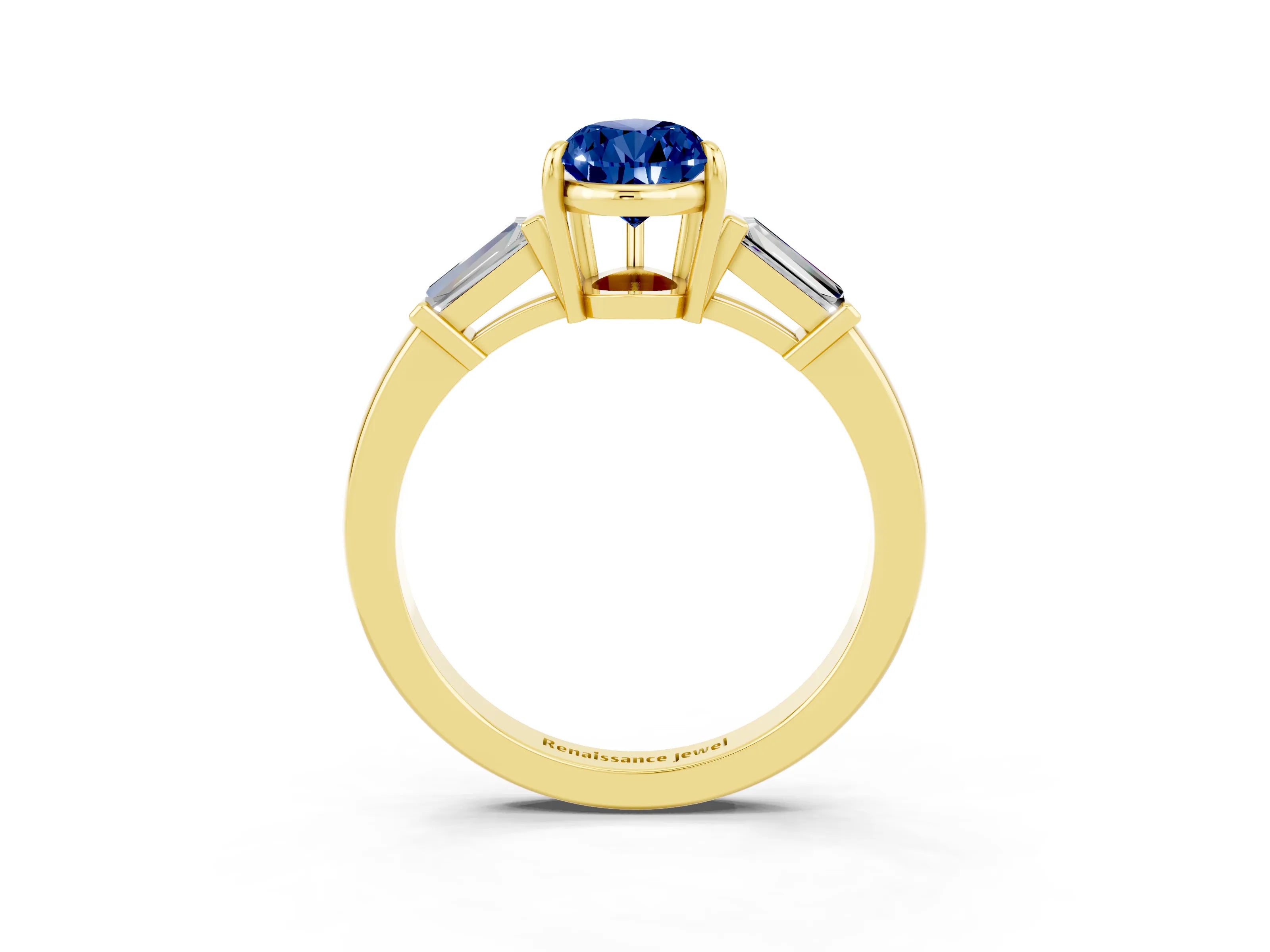 Yellow gold Pear Cut Cut Diamond Ring with Tapered Baguette Side Stones in Four-Prong Setting_3
