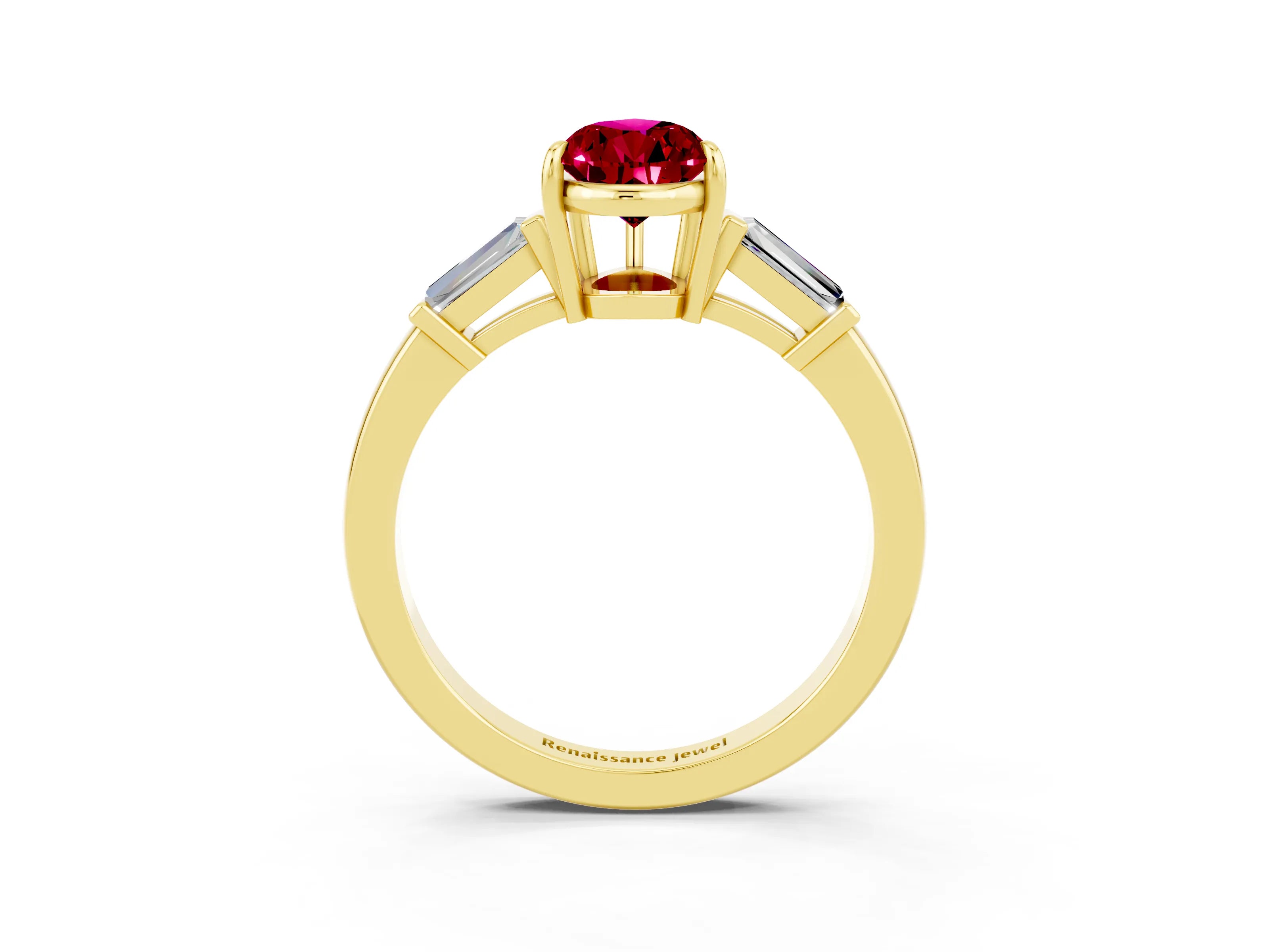Yellow gold Pear Cut Cut Diamond Ring with Tapered Baguette Side Stones in Four-Prong Setting_3
