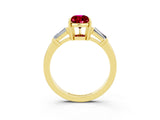 Yellow gold Pear Cut Cut Diamond Ring with Tapered Baguette Side Stones in Four-Prong Setting_3