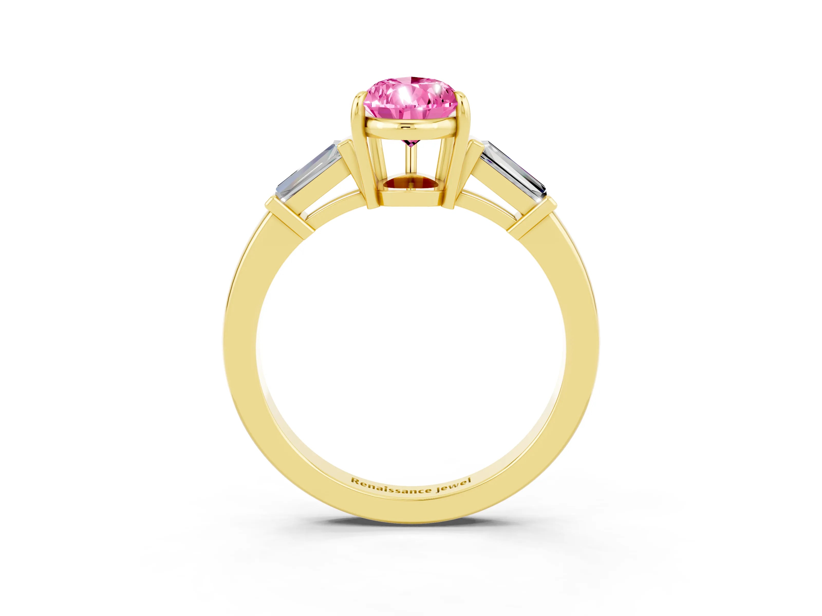 Yellow gold Pear Cut Cut Diamond Ring with Tapered Baguette Side Stones in Four-Prong Setting_3