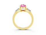 Yellow gold Pear Cut Cut Diamond Ring with Tapered Baguette Side Stones in Four-Prong Setting_3