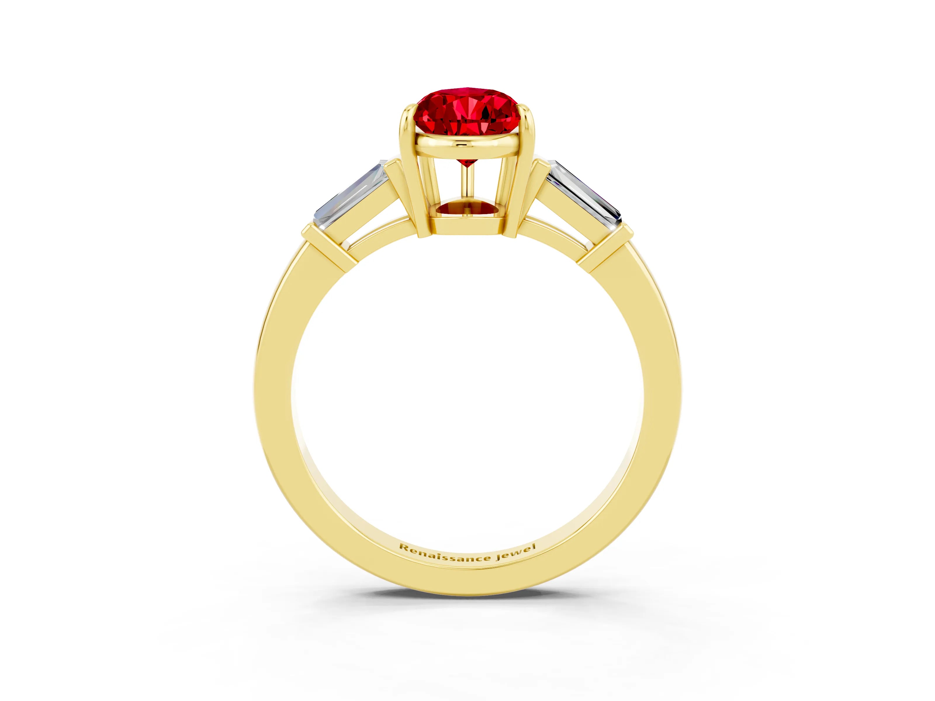 Yellow gold Pear Cut Cut Diamond Ring with Tapered Baguette Side Stones in Four-Prong Setting_3
