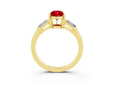 Yellow gold Pear Cut Cut Diamond Ring with Tapered Baguette Side Stones in Four-Prong Setting_3