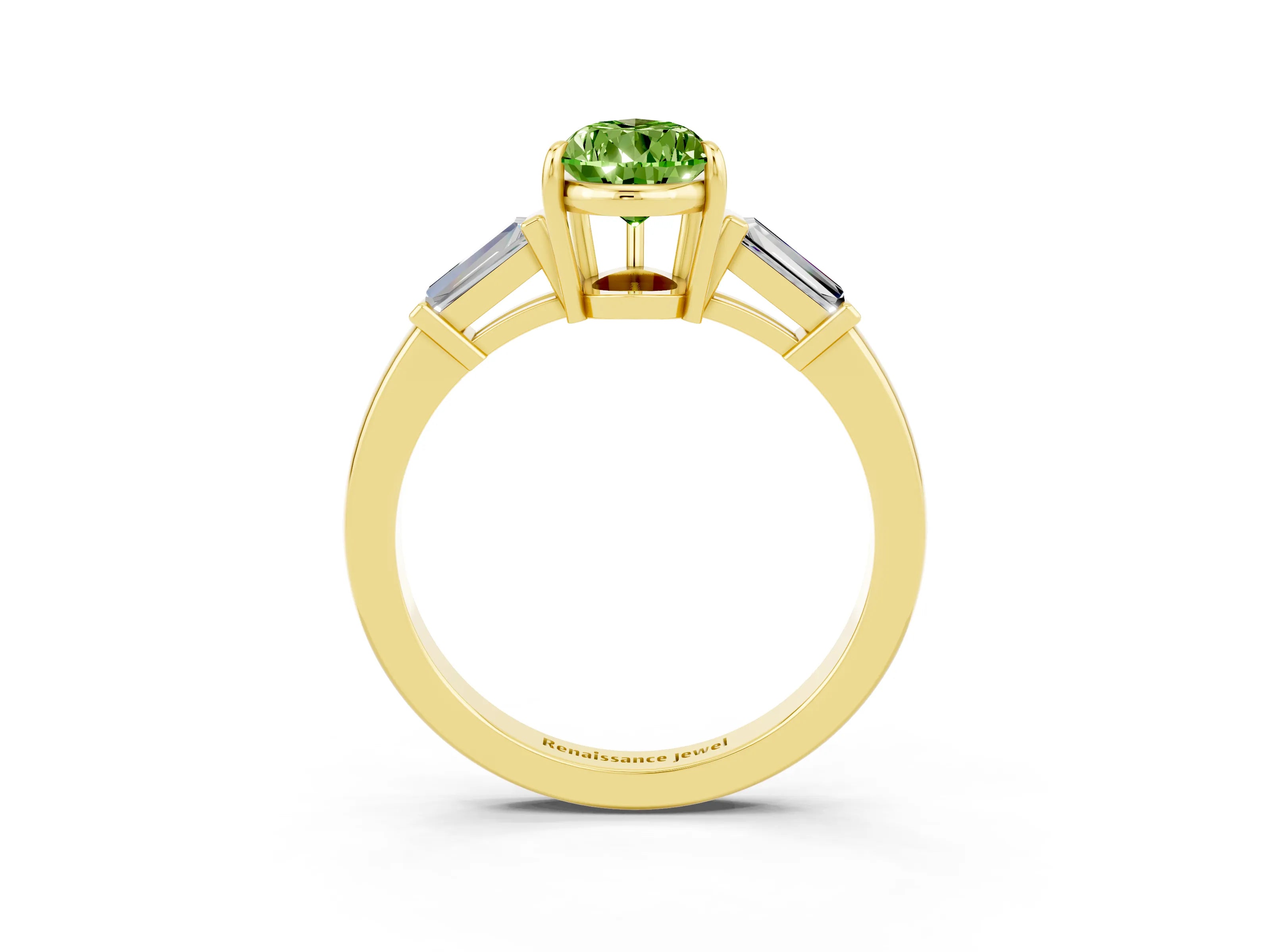 Yellow gold Pear Cut Cut Diamond Ring with Tapered Baguette Side Stones in Four-Prong Setting_3
