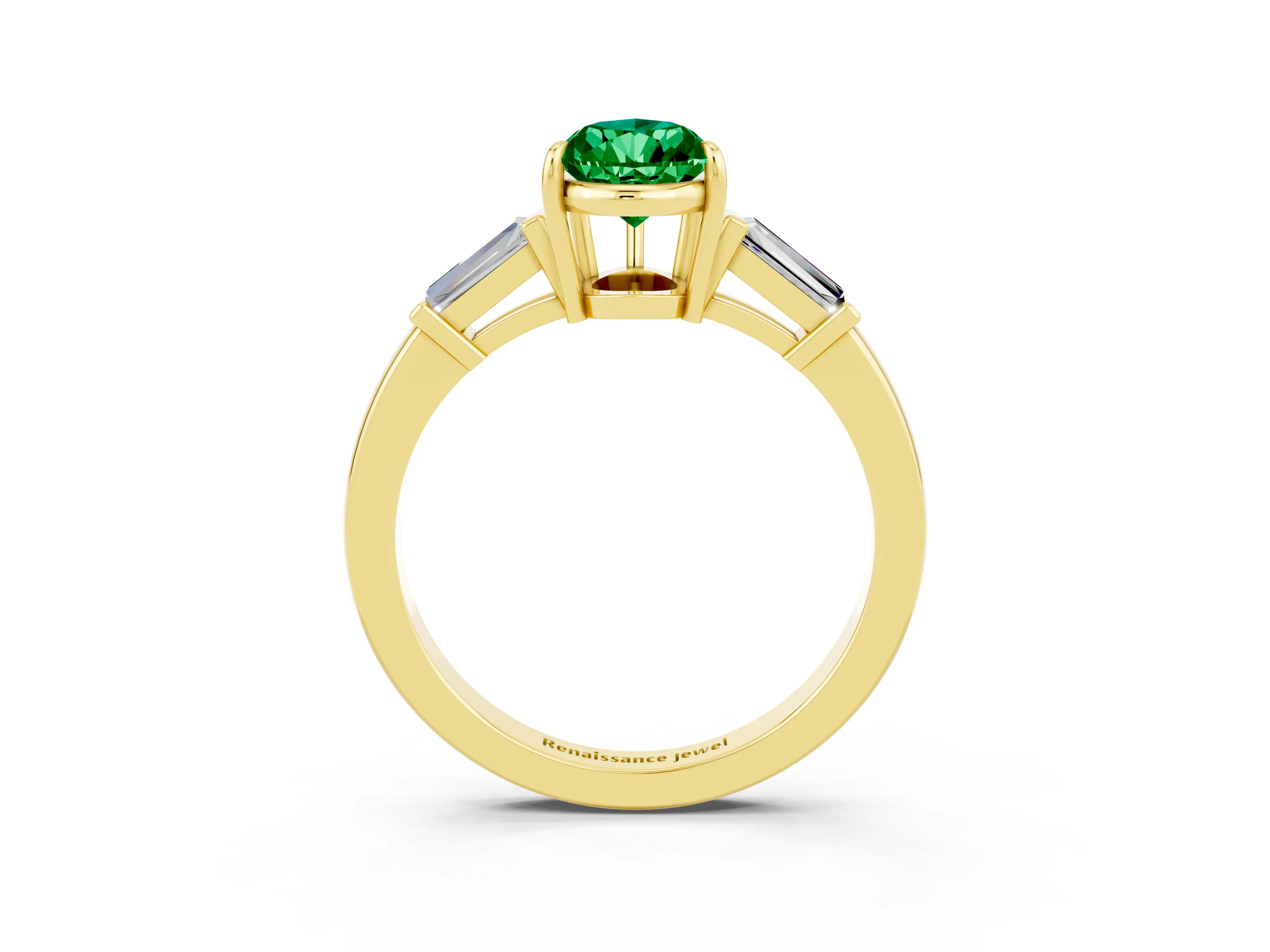 Yellow gold Pear Cut Cut Diamond Ring with Tapered Baguette Side Stones in Four-Prong Setting_3