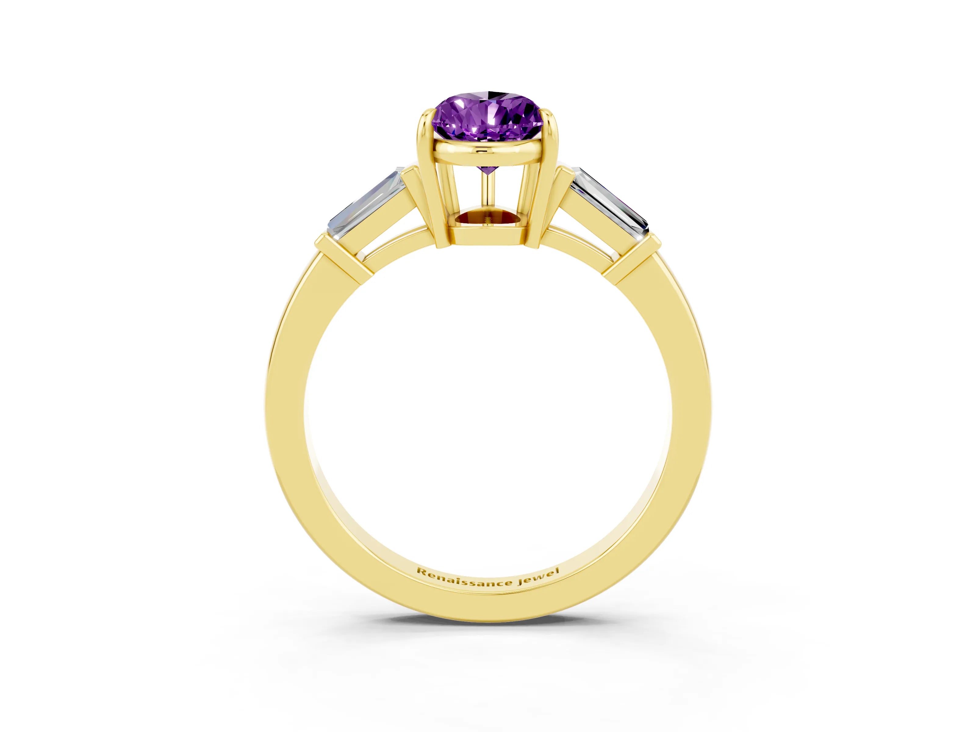 Yellow gold Pear Cut Cut Diamond Ring with Tapered Baguette Side Stones in Four-Prong Setting_3