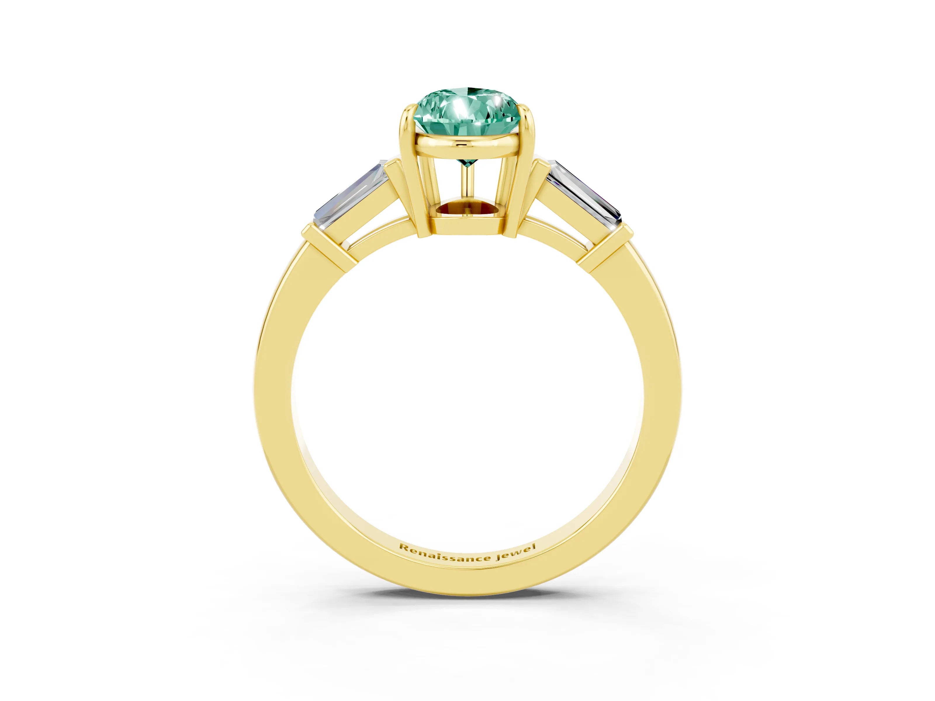 Yellow gold Pear Cut Cut Diamond Ring with Tapered Baguette Side Stones in Four-Prong Setting_3