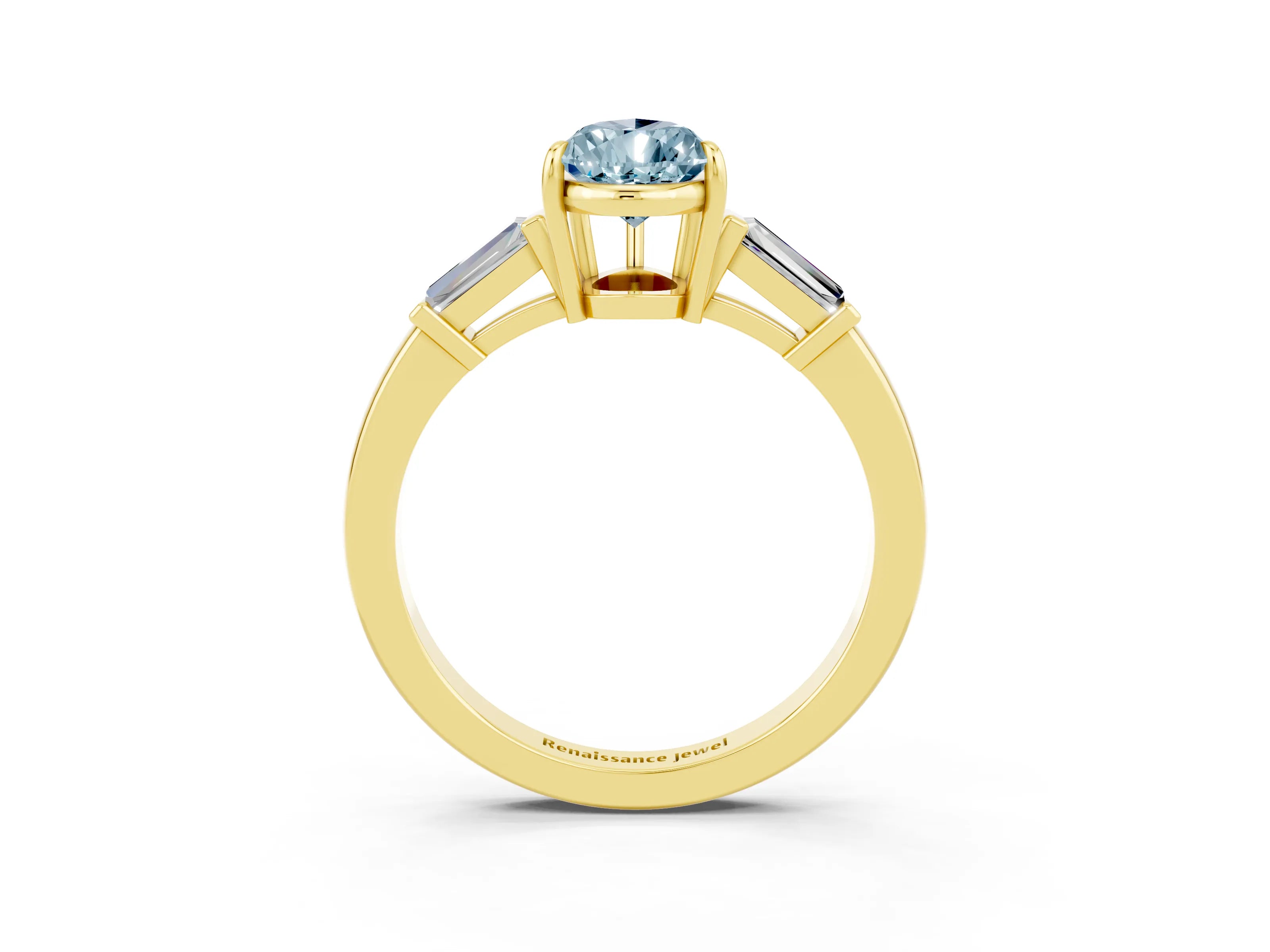 Yellow gold Pear Cut Cut Diamond Ring with Tapered Baguette Side Stones in Four-Prong Setting_3