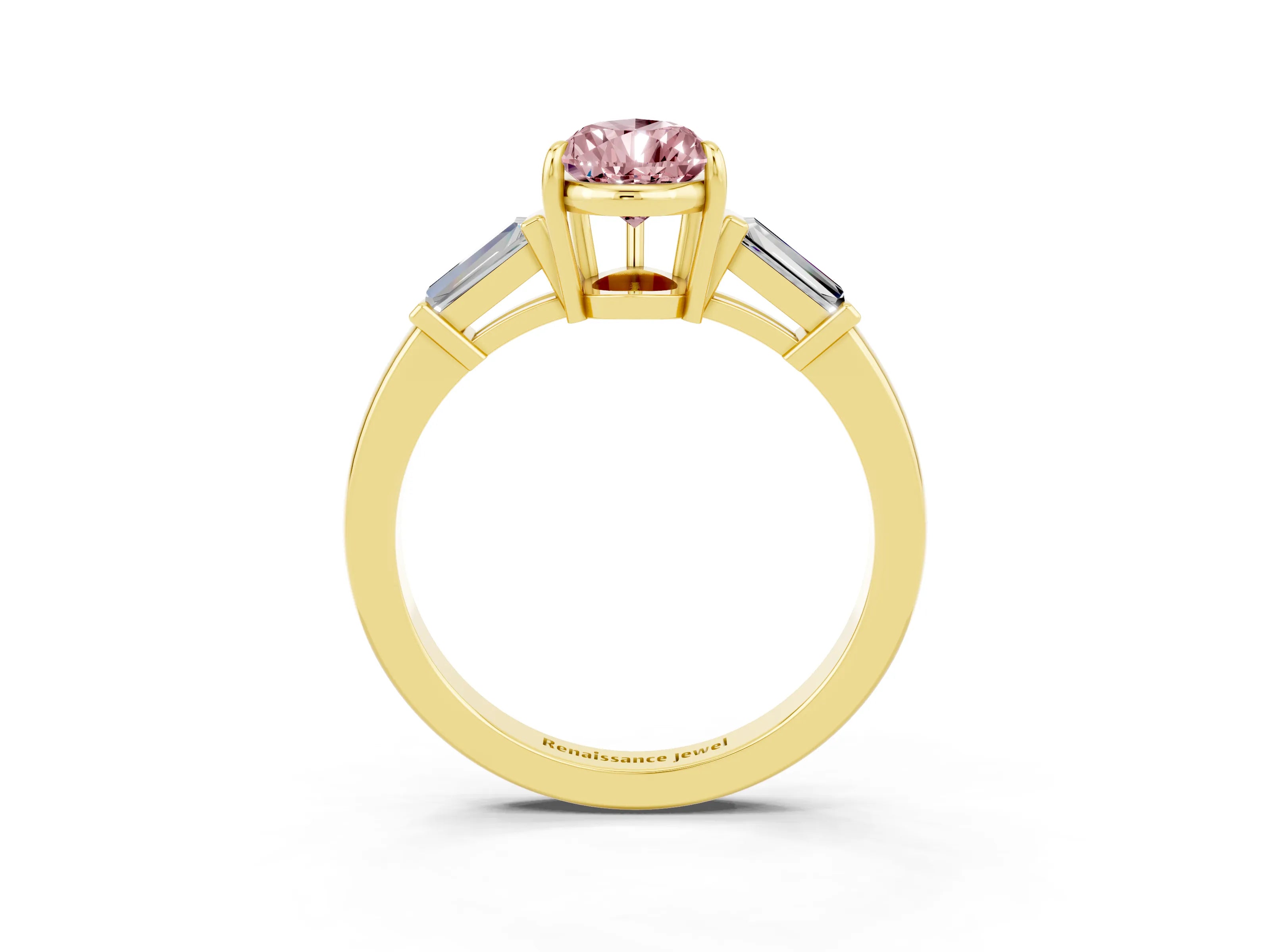 Yellow gold Pear Cut Cut Diamond Ring with Tapered Baguette Side Stones in Four-Prong Setting_3