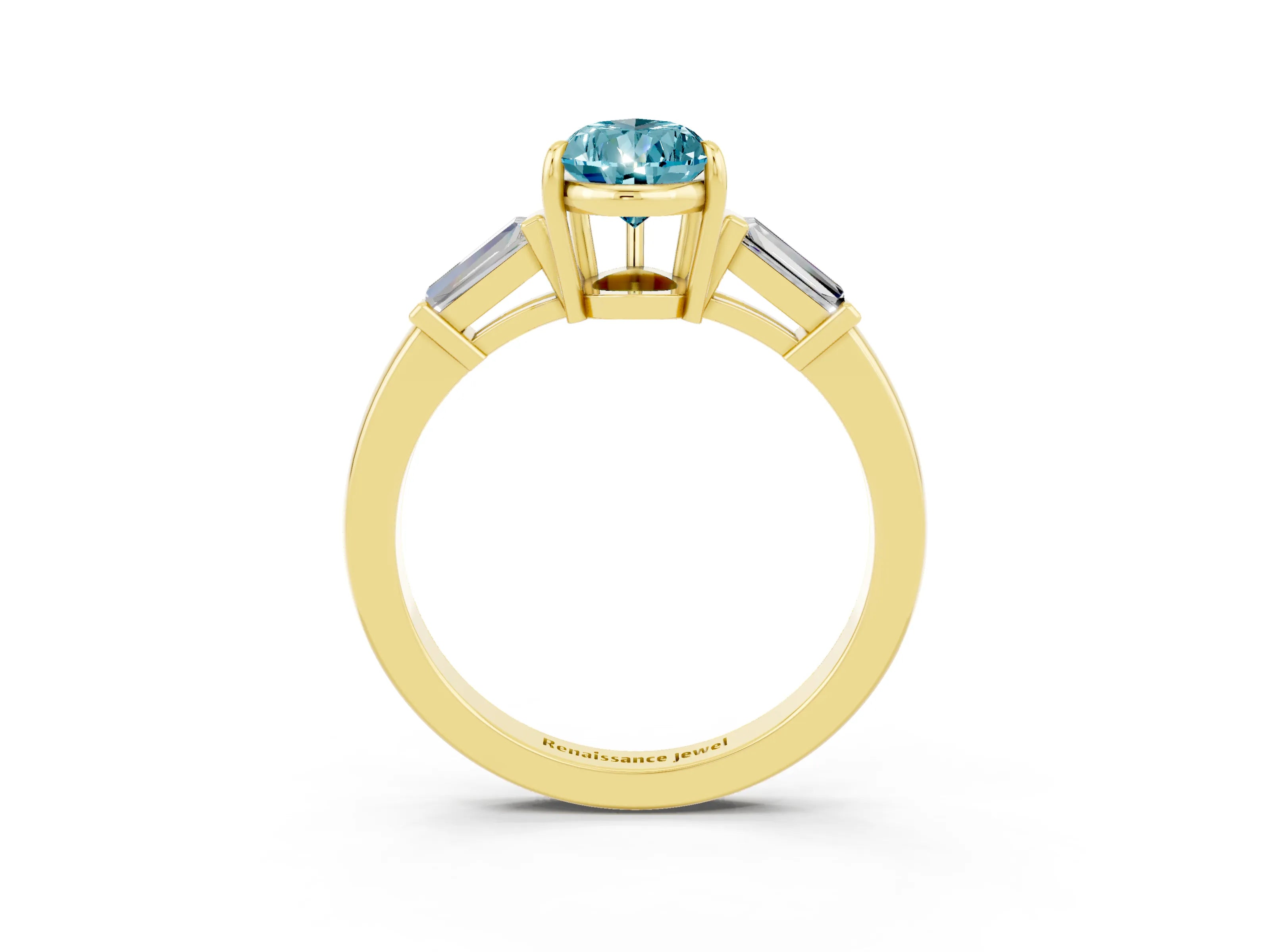 Yellow gold Pear Cut Cut Diamond Ring with Tapered Baguette Side Stones in Four-Prong Setting_3