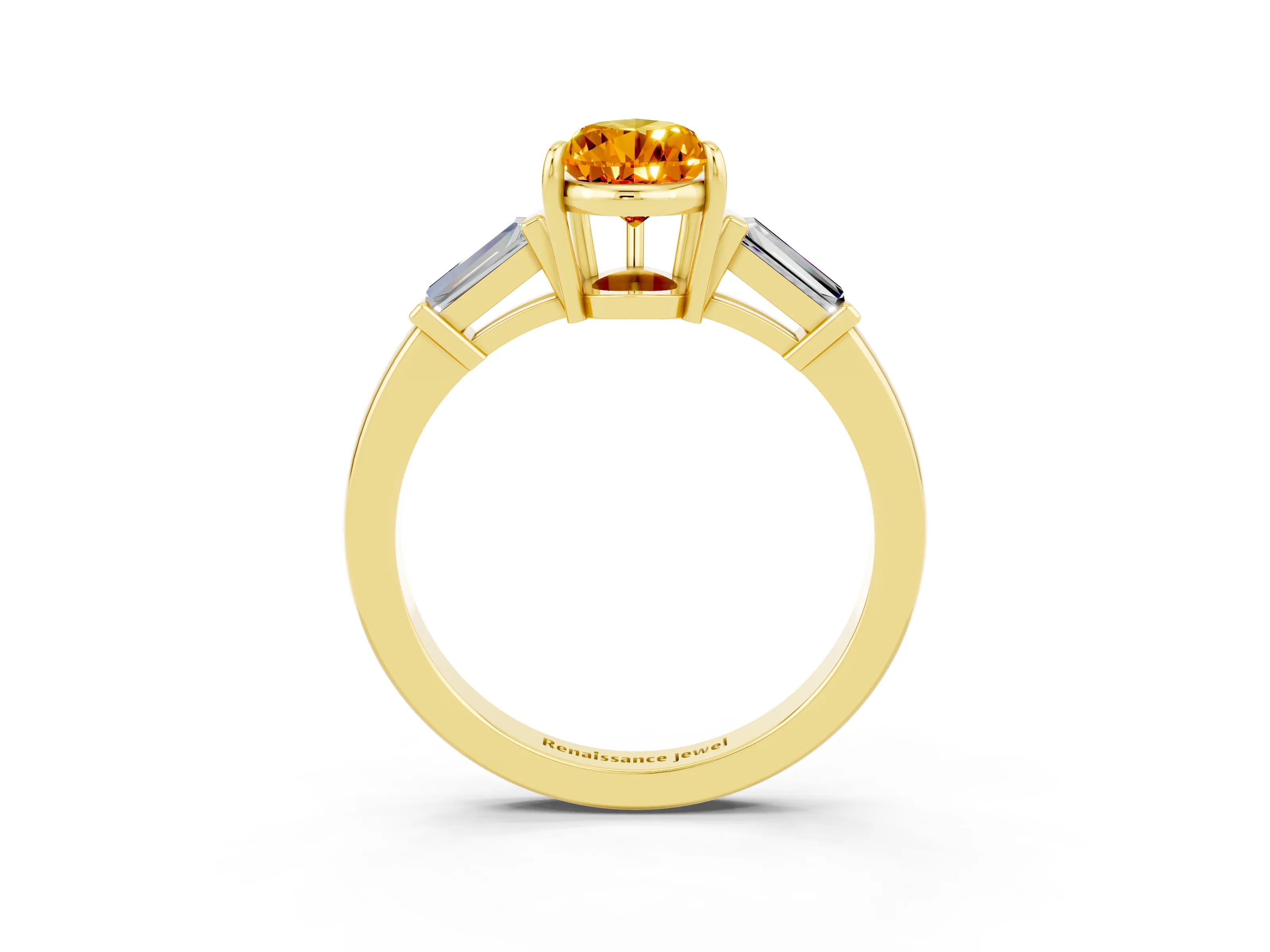 Yellow gold Pear Cut Cut Diamond Ring with Tapered Baguette Side Stones in Four-Prong Setting_3