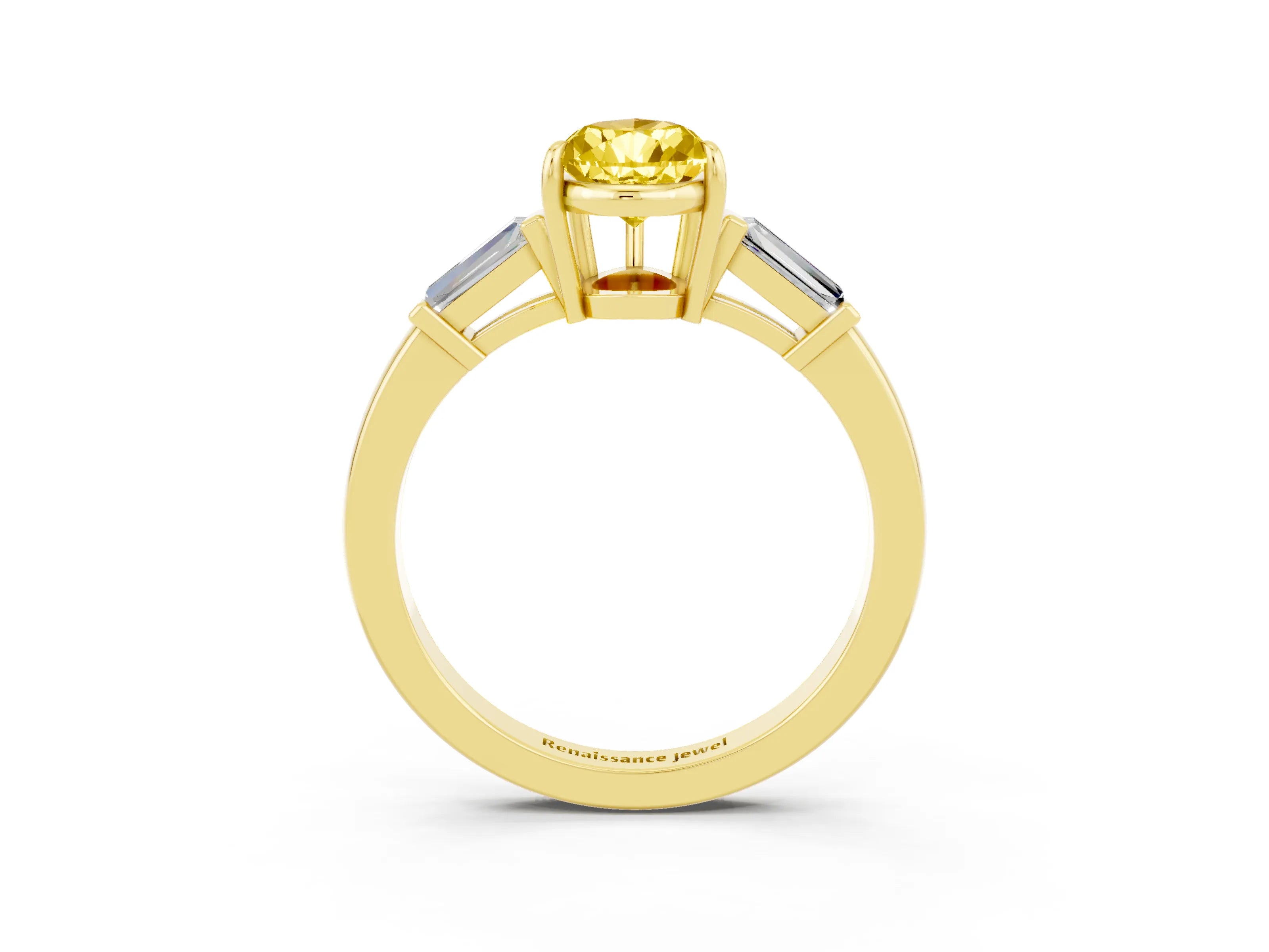 Yellow gold Pear Cut Cut Diamond Ring with Tapered Baguette Side Stones in Four-Prong Setting_3