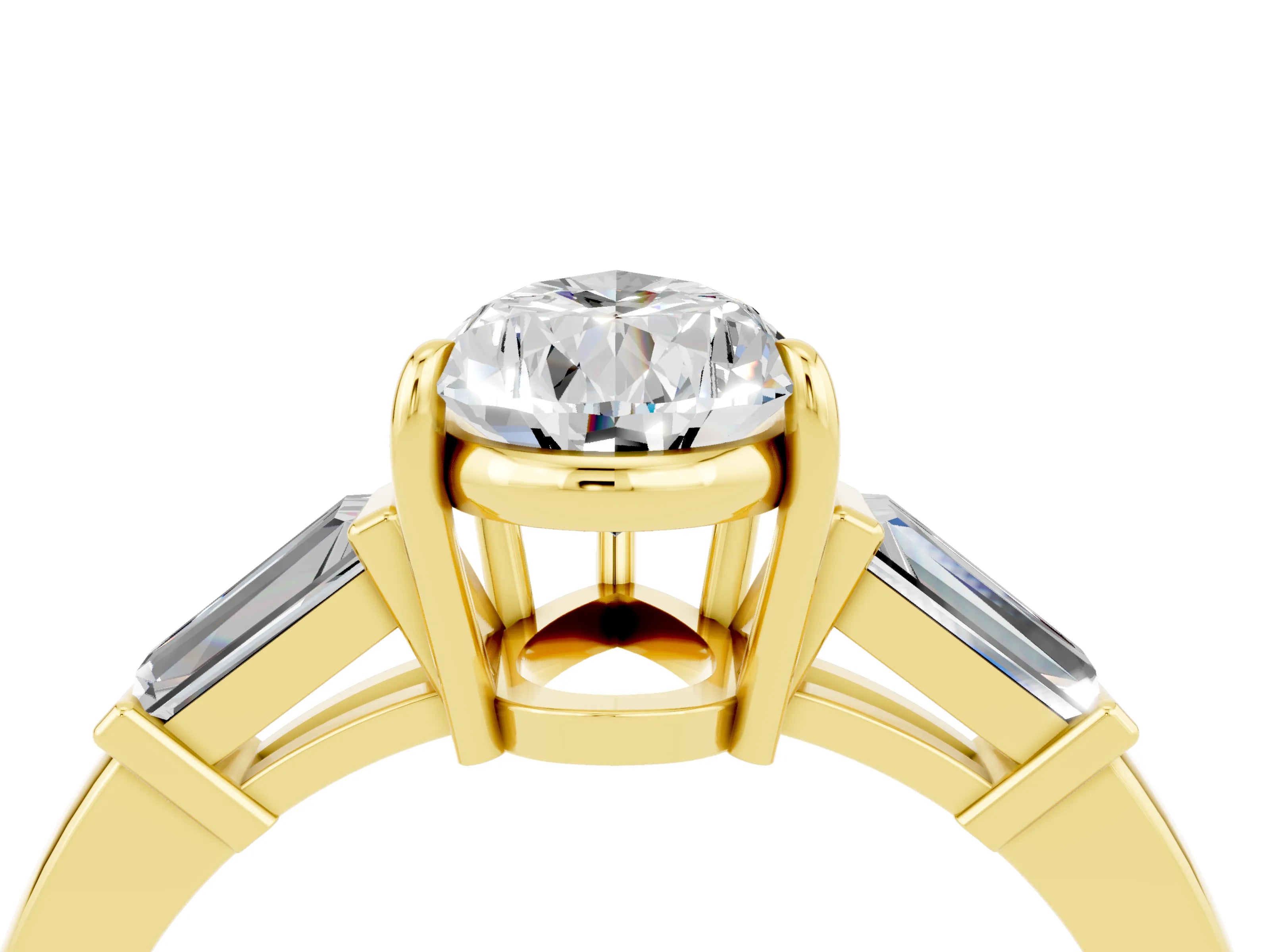Yellow gold Pear Cut Cut Diamond Ring with Tapered Baguette Side Stones in Four-Prong Setting_4