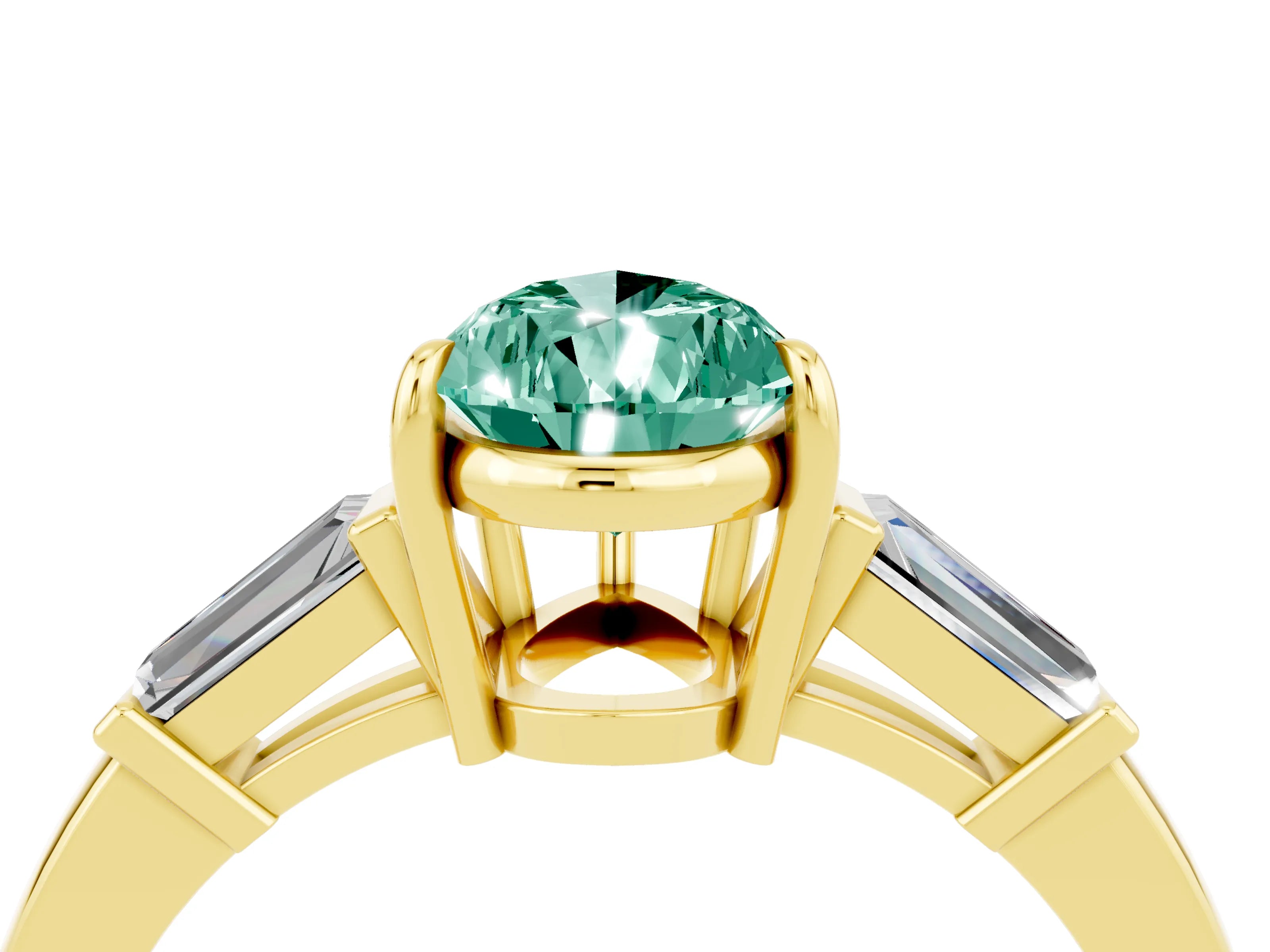 Yellow gold Pear Cut Cut Diamond Ring with Tapered Baguette Side Stones in Four-Prong Setting_4