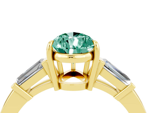 Yellow gold Pear Cut Cut Diamond Ring with Tapered Baguette Side Stones in Four-Prong Setting_4