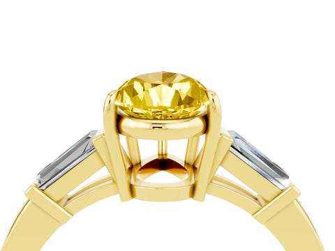 Yellow gold Pear Cut Cut Diamond Ring with Tapered Baguette Side Stones in Four-Prong Setting_4