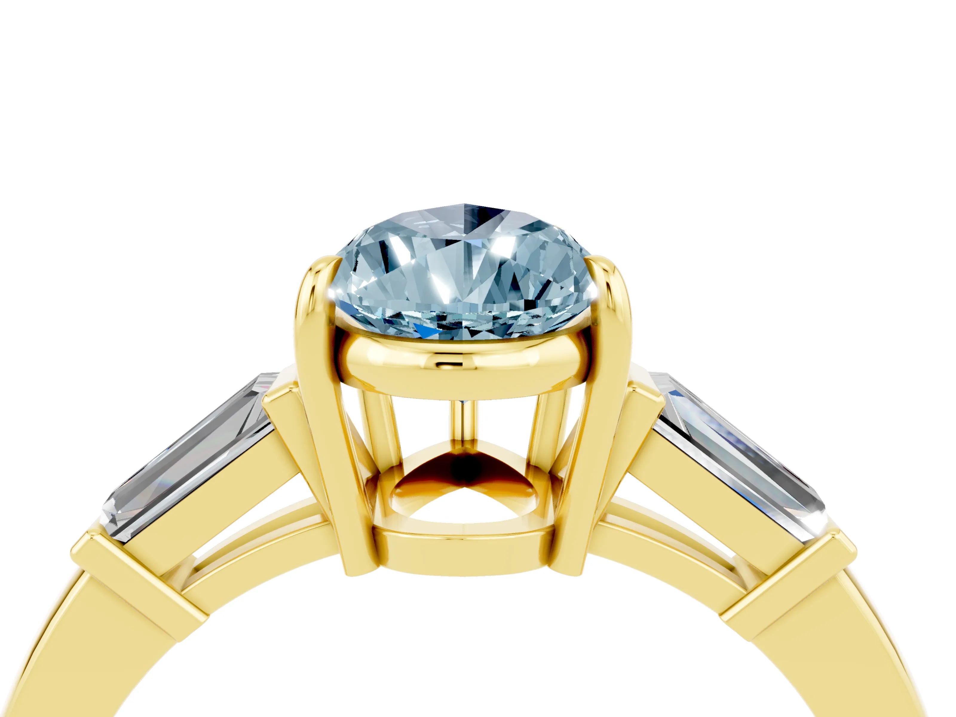 Yellow gold Pear Cut Cut Diamond Ring with Tapered Baguette Side Stones in Four-Prong Setting_4