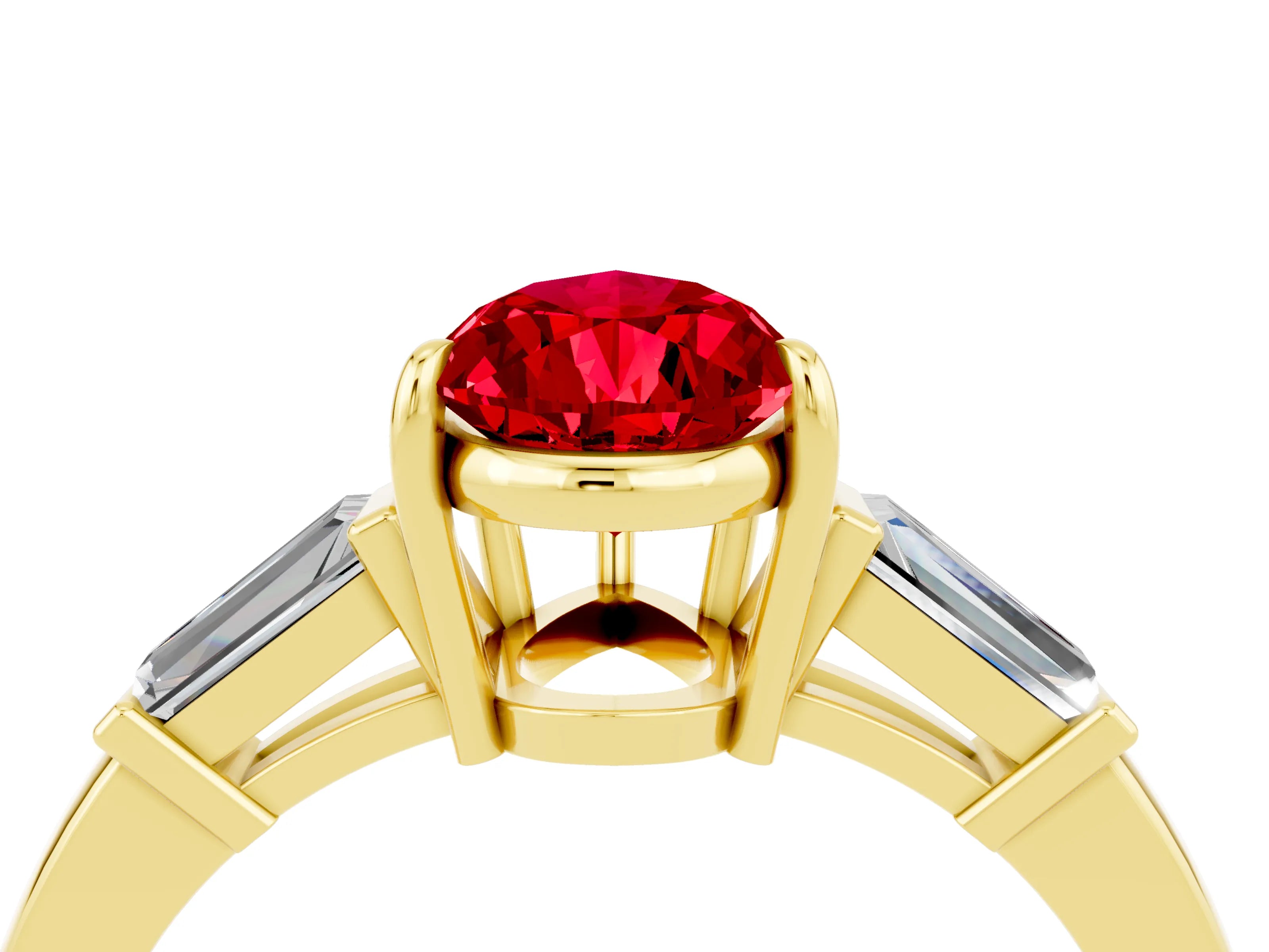 Yellow gold Pear Cut Cut Diamond Ring with Tapered Baguette Side Stones in Four-Prong Setting_4