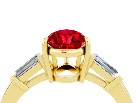 Yellow gold Pear Cut Cut Diamond Ring with Tapered Baguette Side Stones in Four-Prong Setting_4