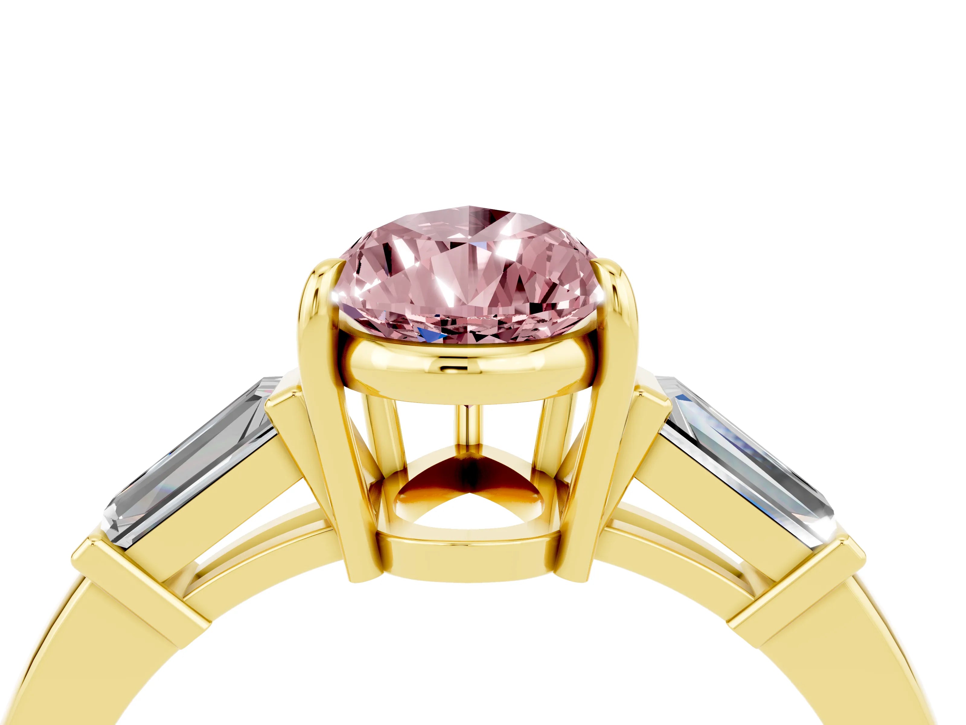 Yellow gold Pear Cut Cut Diamond Ring with Tapered Baguette Side Stones in Four-Prong Setting_4