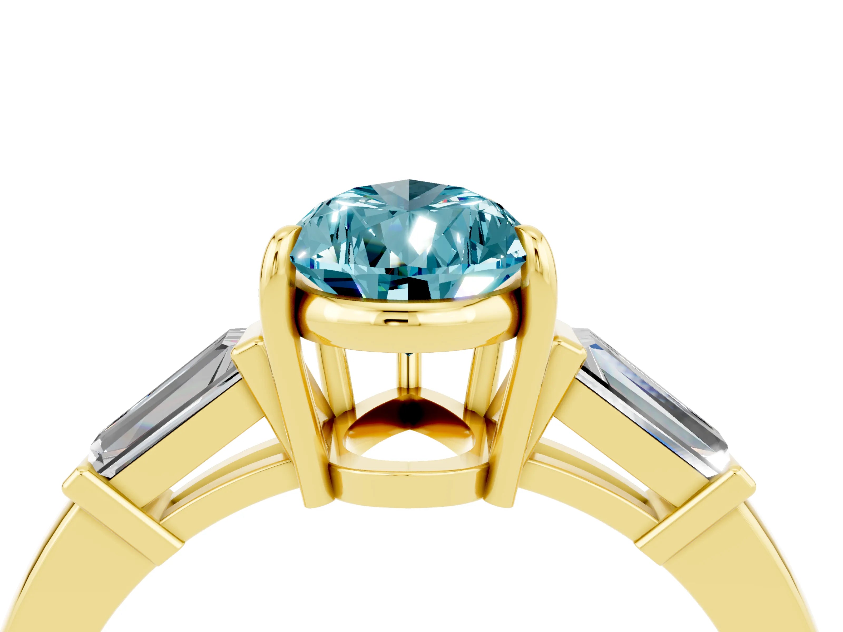 Yellow gold Pear Cut Cut Diamond Ring with Tapered Baguette Side Stones in Four-Prong Setting_4