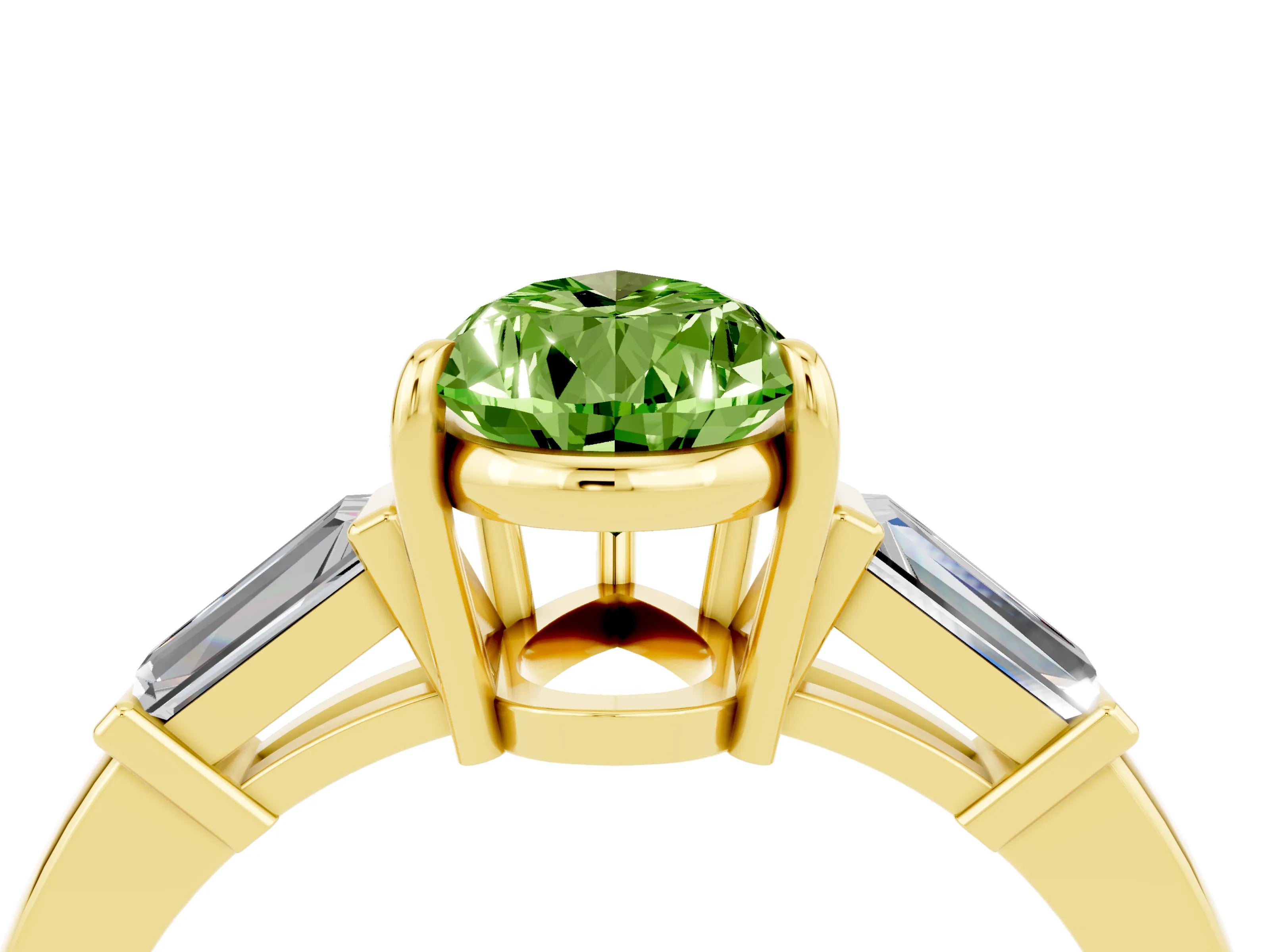 Yellow gold Pear Cut Cut Diamond Ring with Tapered Baguette Side Stones in Four-Prong Setting_4