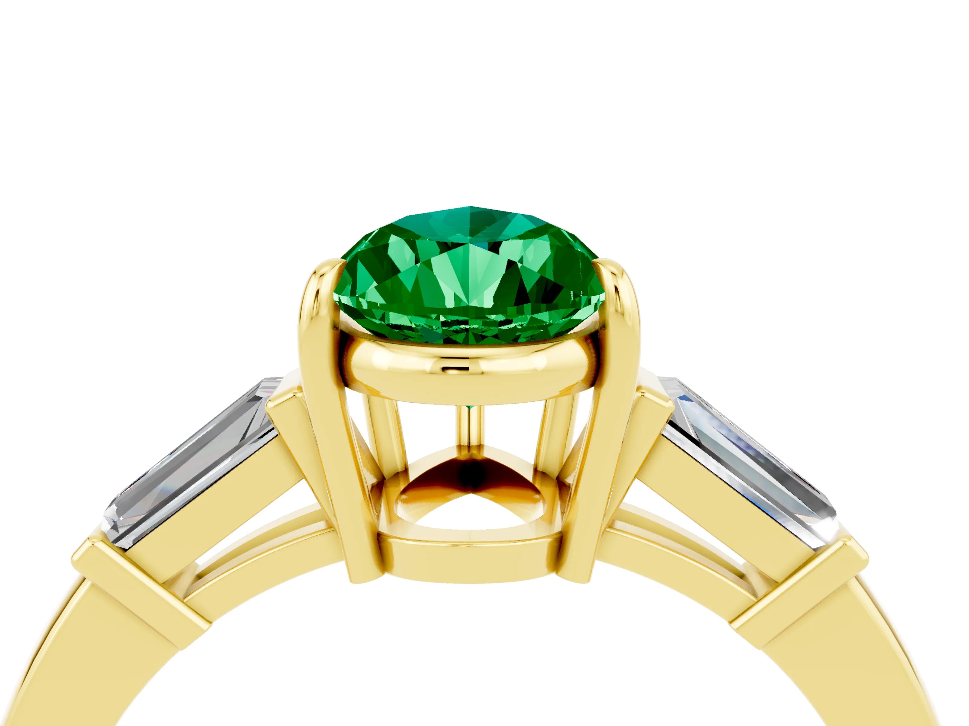 Yellow gold Pear Cut Cut Diamond Ring with Tapered Baguette Side Stones in Four-Prong Setting_4