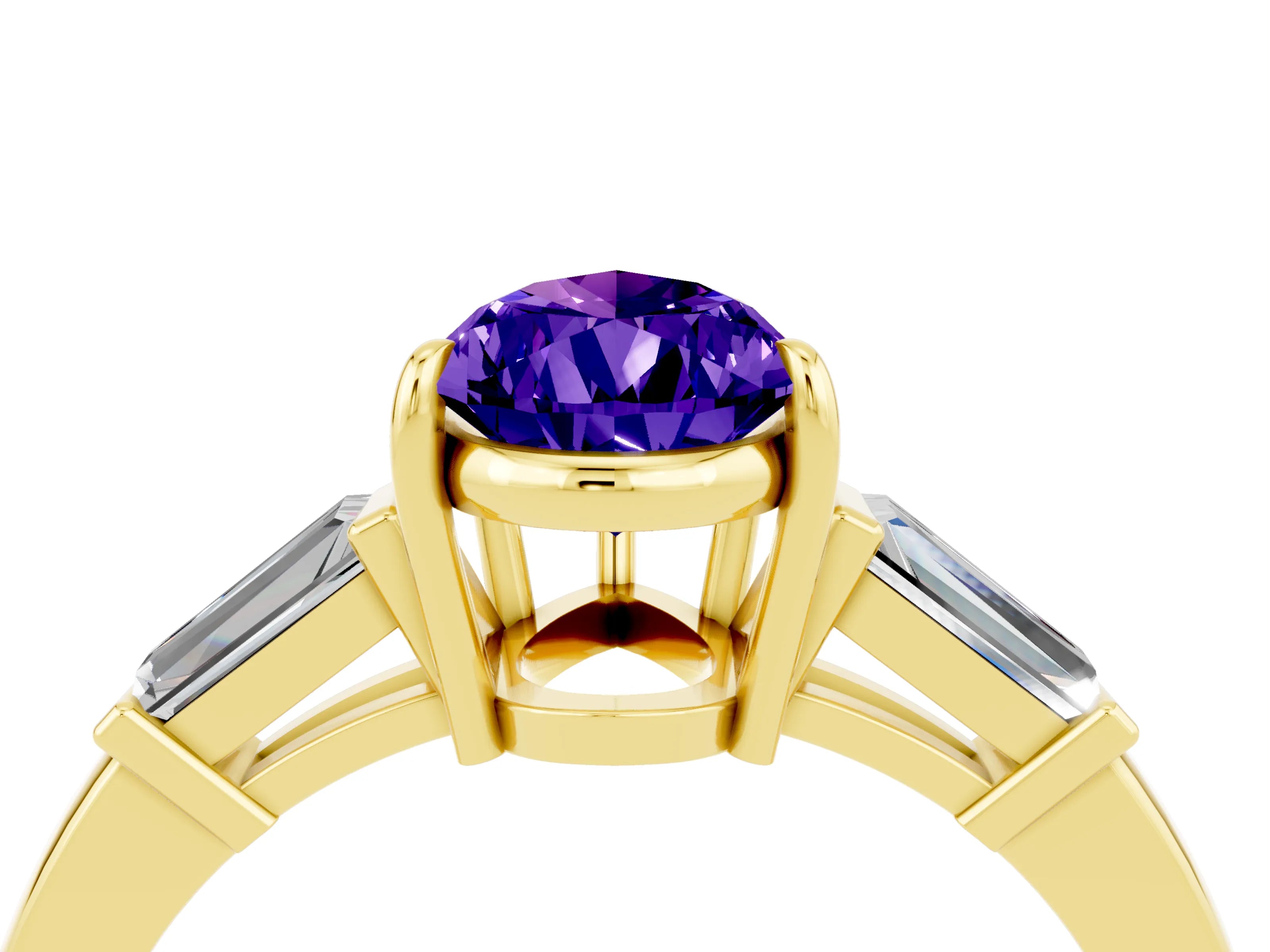 Yellow gold Pear Cut Cut Diamond Ring with Tapered Baguette Side Stones in Four-Prong Setting_4