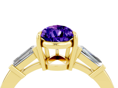 Yellow gold Pear Cut Cut Diamond Ring with Tapered Baguette Side Stones in Four-Prong Setting_4