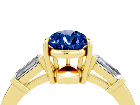 Yellow gold Pear Cut Cut Diamond Ring with Tapered Baguette Side Stones in Four-Prong Setting_4