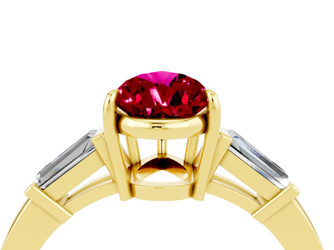 Yellow gold Pear Cut Cut Diamond Ring with Tapered Baguette Side Stones in Four-Prong Setting_4