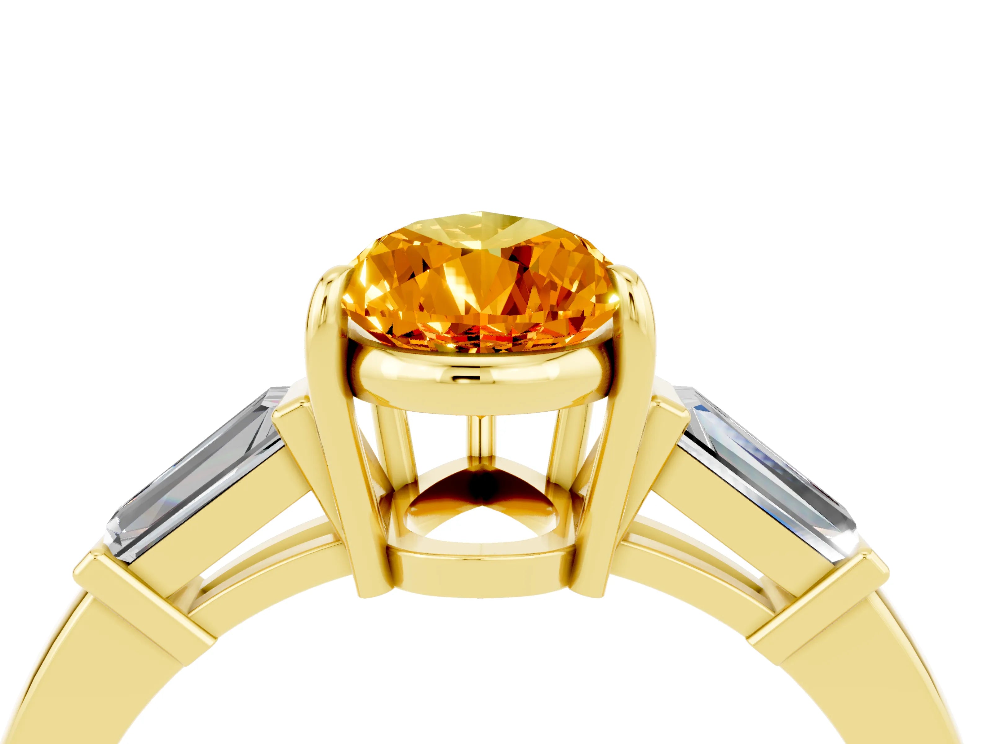 Yellow gold Pear Cut Cut Diamond Ring with Tapered Baguette Side Stones in Four-Prong Setting_4