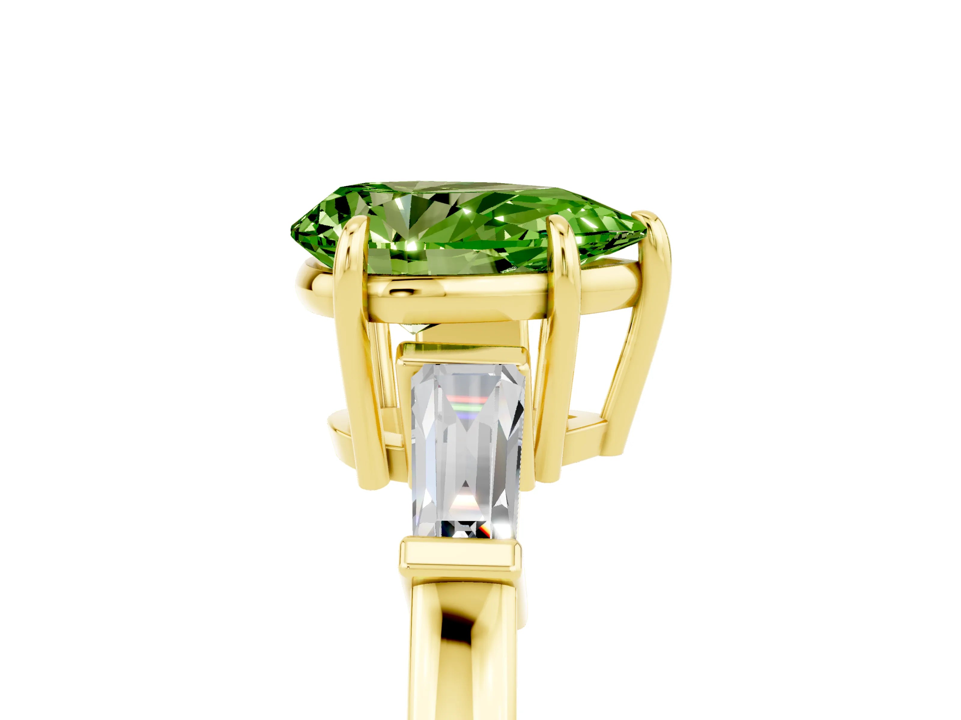 Yellow gold Pear Cut Cut Diamond Ring with Tapered Baguette Side Stones in Four-Prong Setting_5