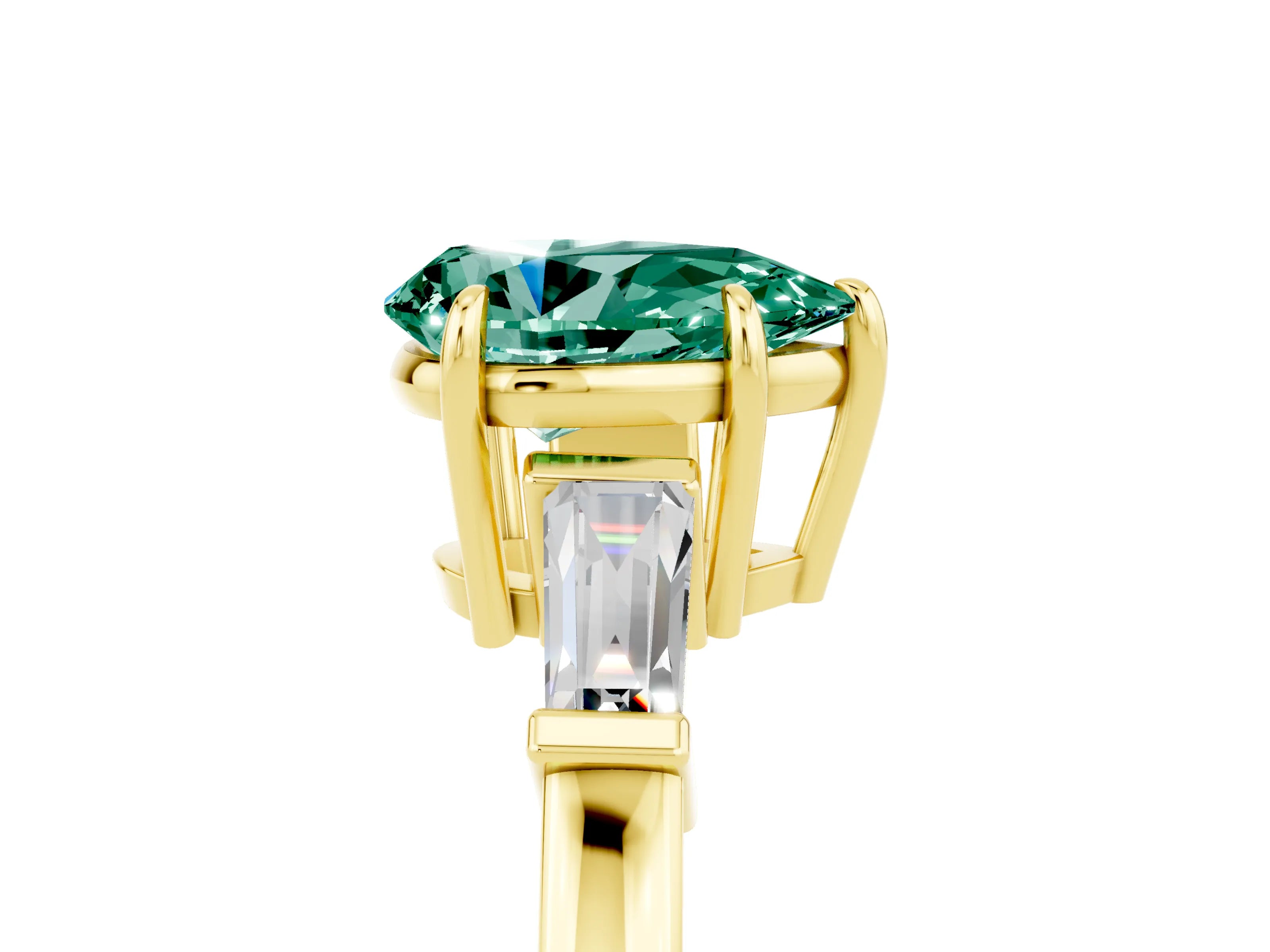 Yellow gold Pear Cut Cut Diamond Ring with Tapered Baguette Side Stones in Four-Prong Setting_5