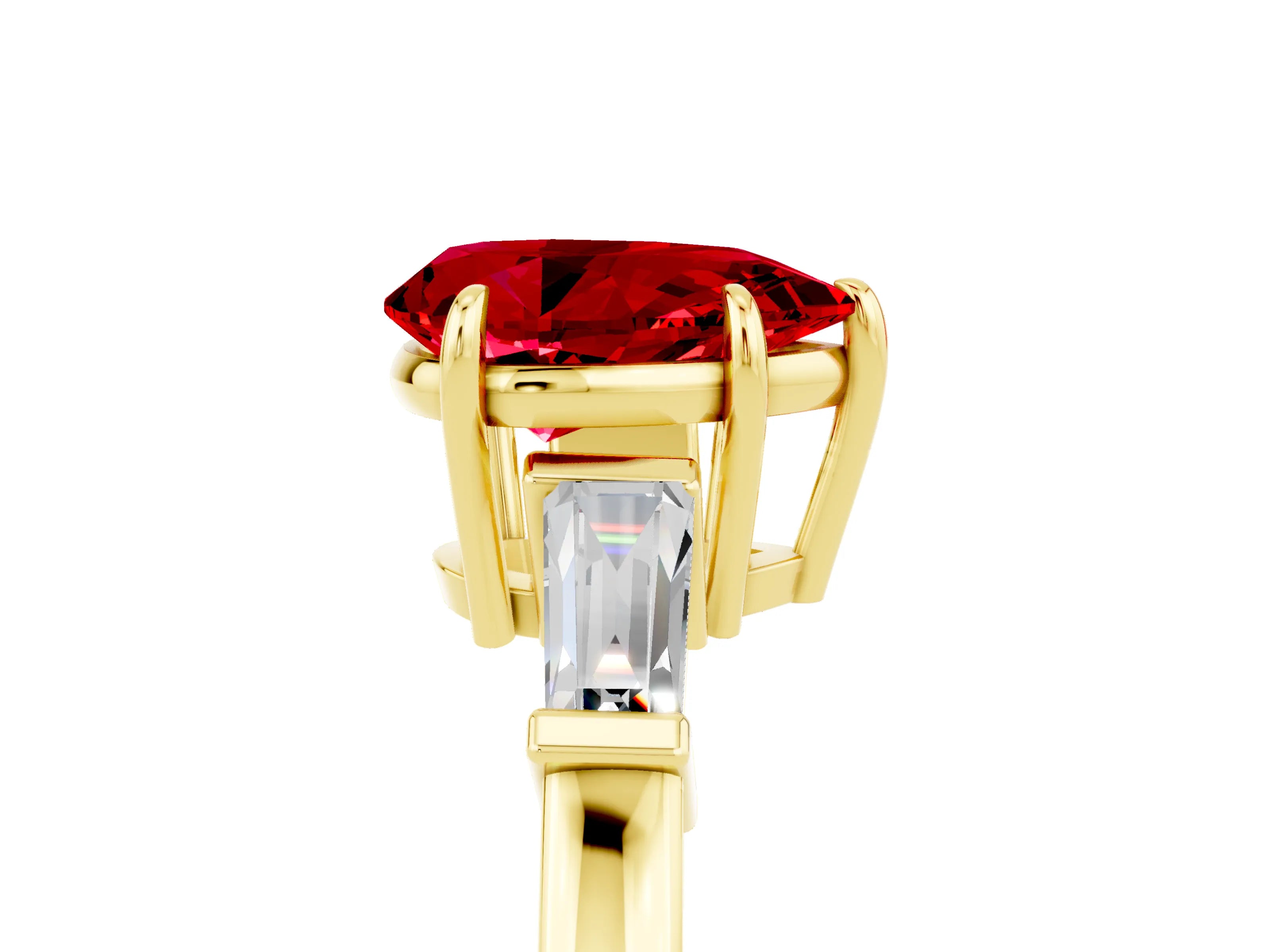 Yellow gold Pear Cut Cut Diamond Ring with Tapered Baguette Side Stones in Four-Prong Setting_5