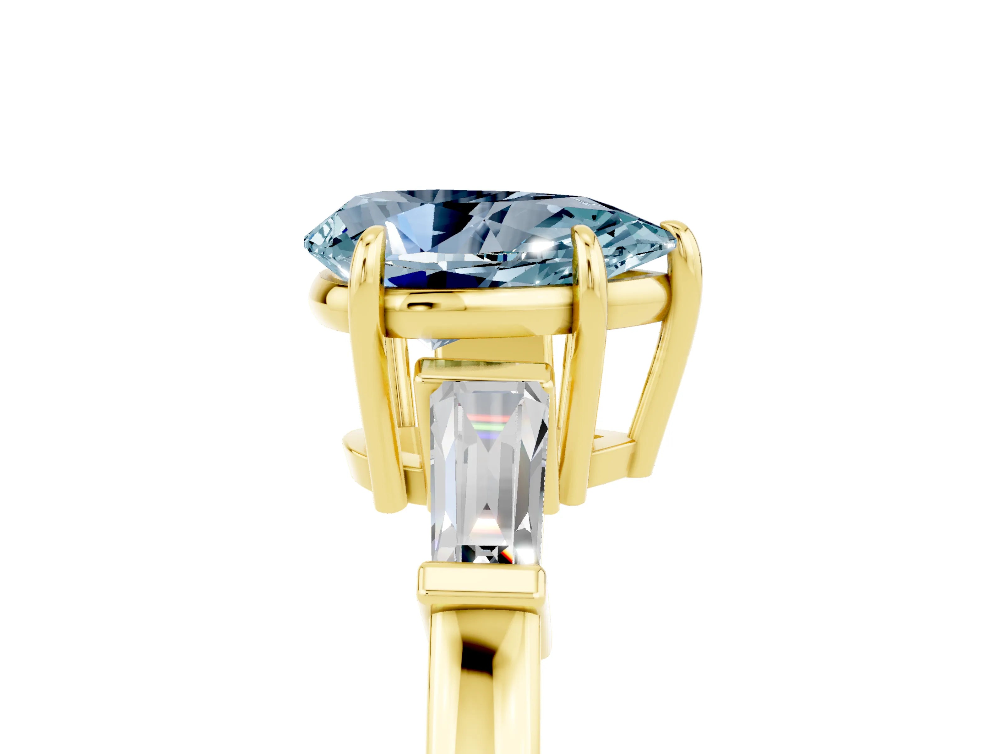 Yellow gold Pear Cut Cut Diamond Ring with Tapered Baguette Side Stones in Four-Prong Setting_5