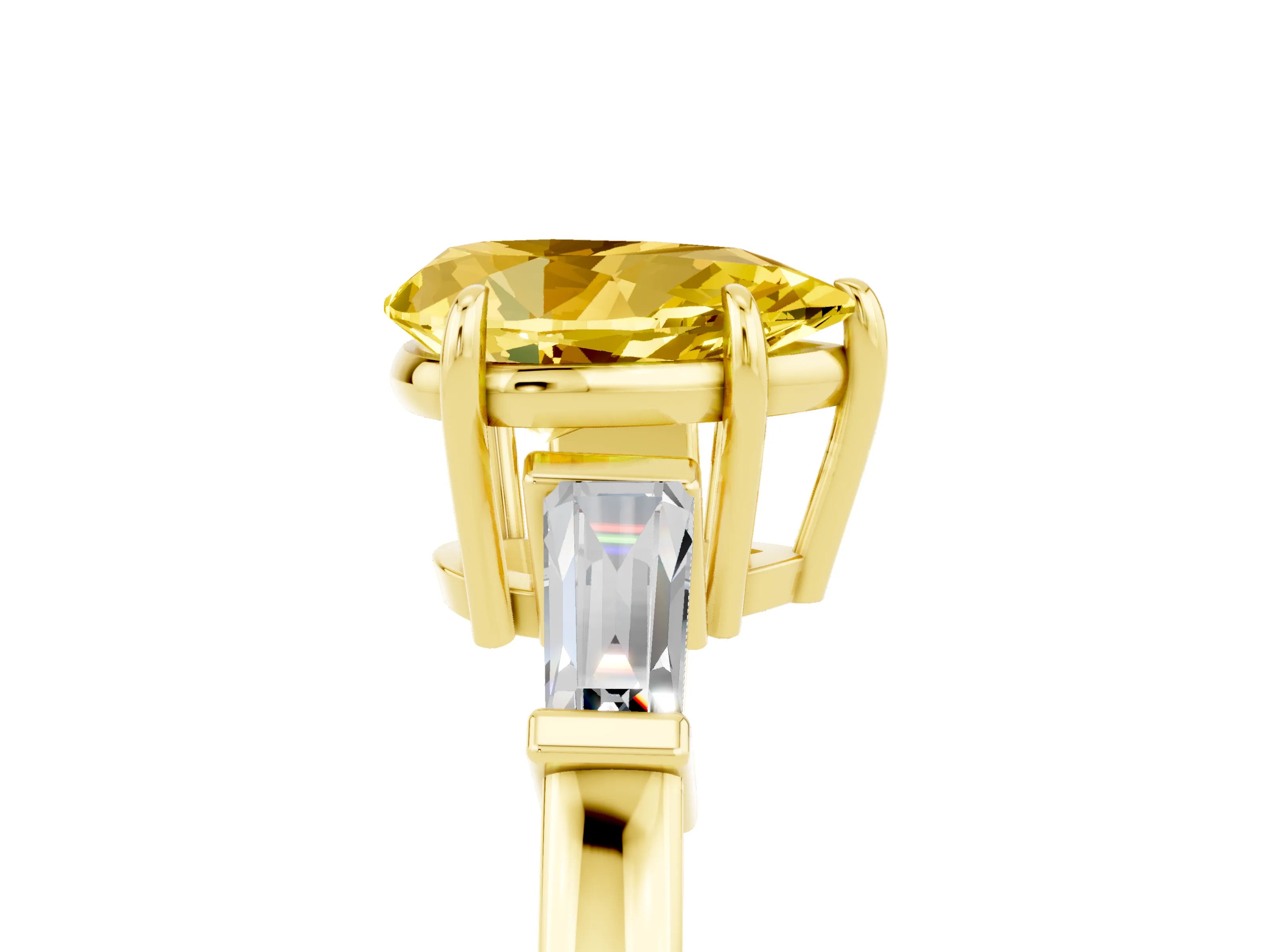 Yellow gold Pear Cut Cut Diamond Ring with Tapered Baguette Side Stones in Four-Prong Setting_5