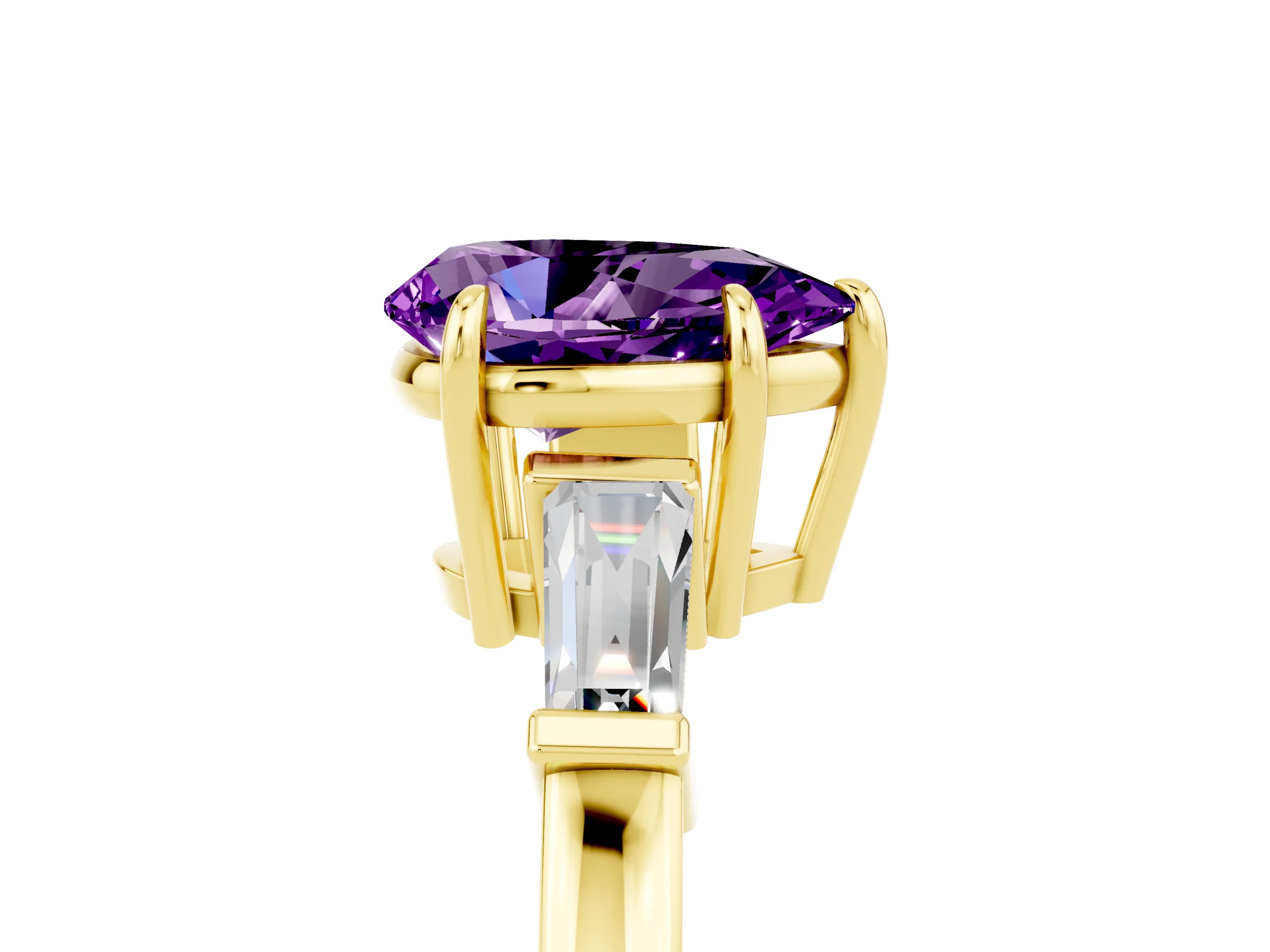 Yellow gold Pear Cut Cut Diamond Ring with Tapered Baguette Side Stones in Four-Prong Setting_5