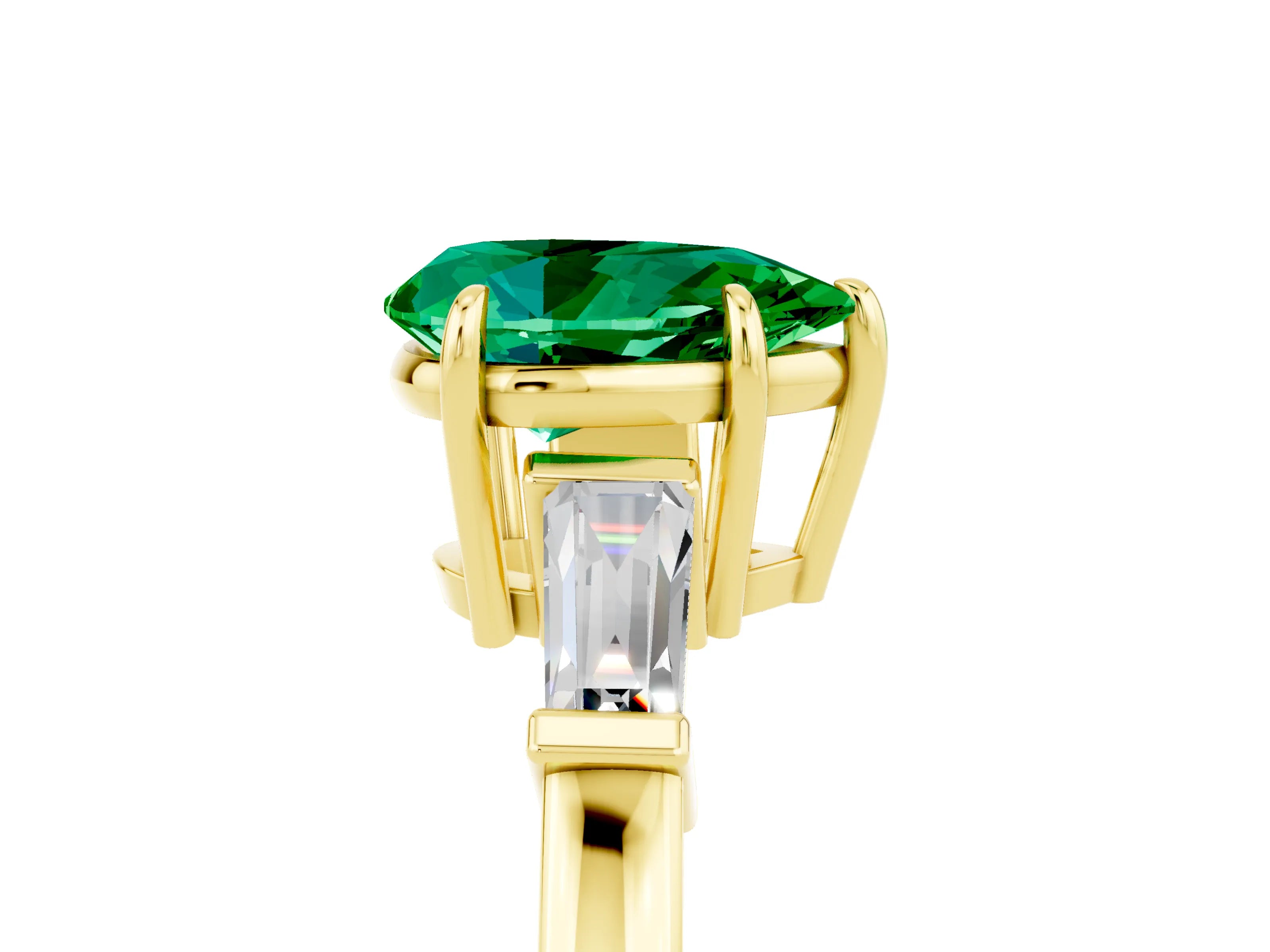 Yellow gold Pear Cut Cut Diamond Ring with Tapered Baguette Side Stones in Four-Prong Setting_5