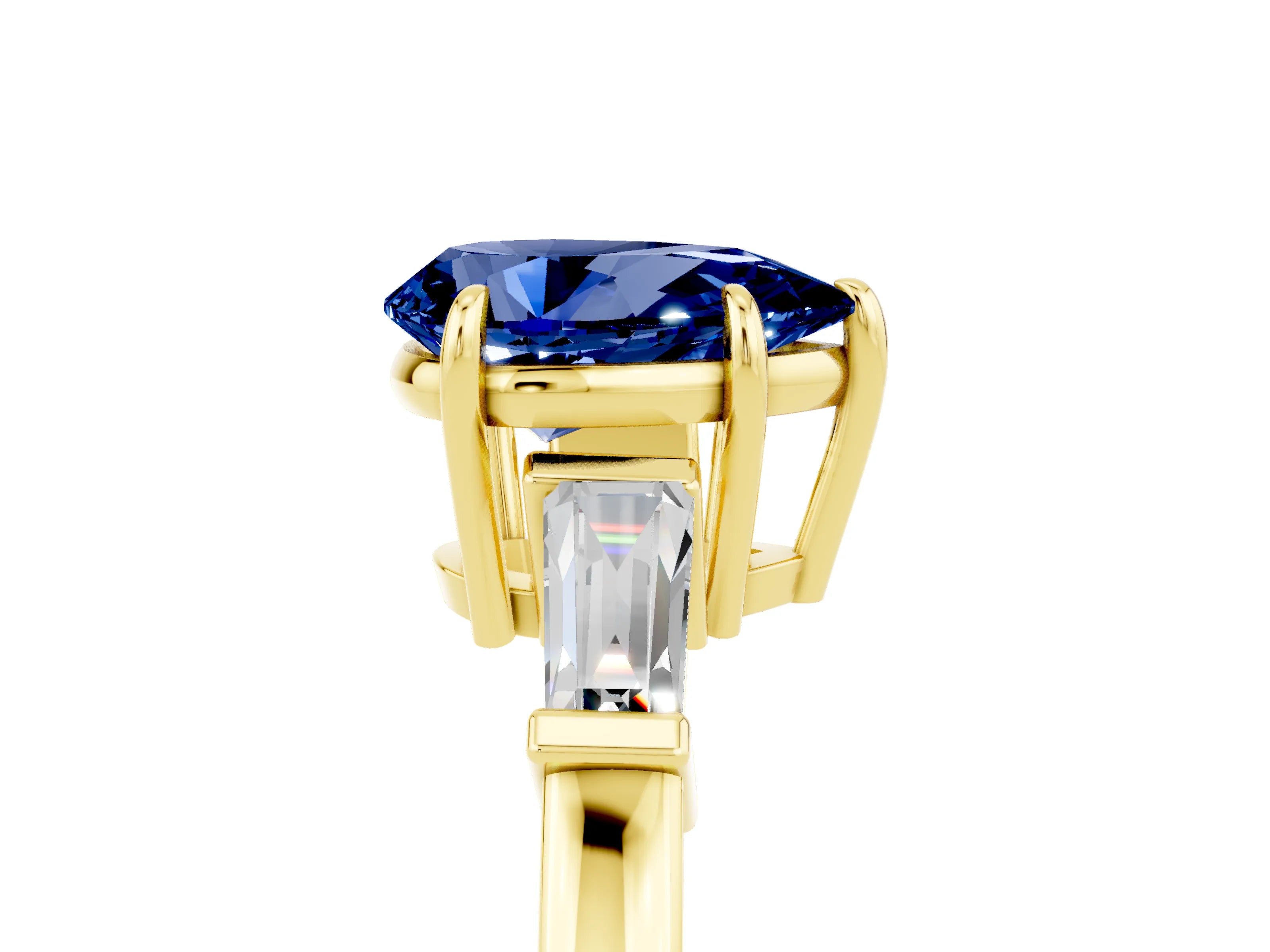 Yellow gold Pear Cut Cut Diamond Ring with Tapered Baguette Side Stones in Four-Prong Setting_5