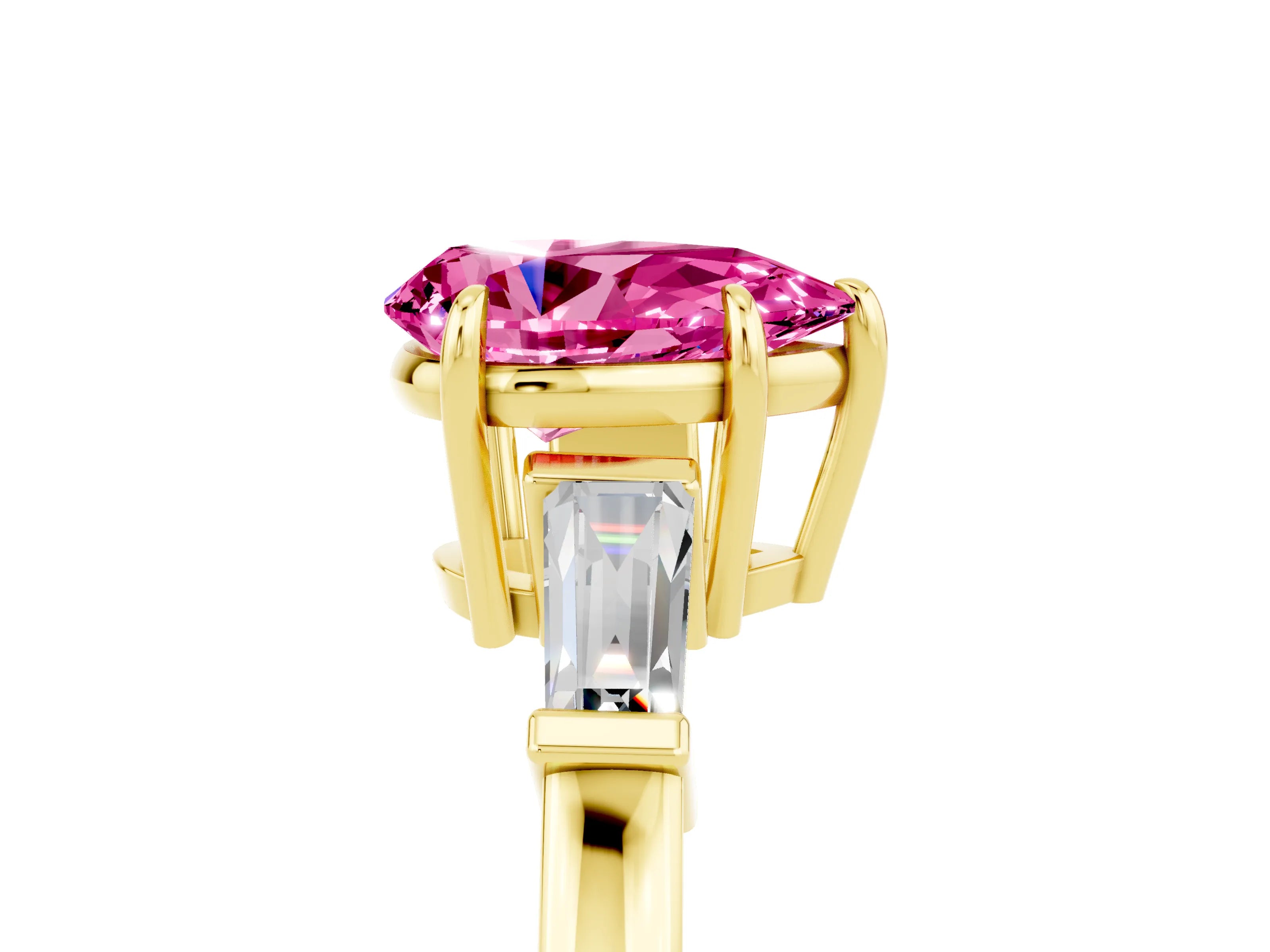 Yellow gold Pear Cut Cut Diamond Ring with Tapered Baguette Side Stones in Four-Prong Setting_5