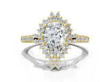 Yellow gold Pear Cut Cut Diamond Sunburst Halo Engagement Ring with Pavé Band_3